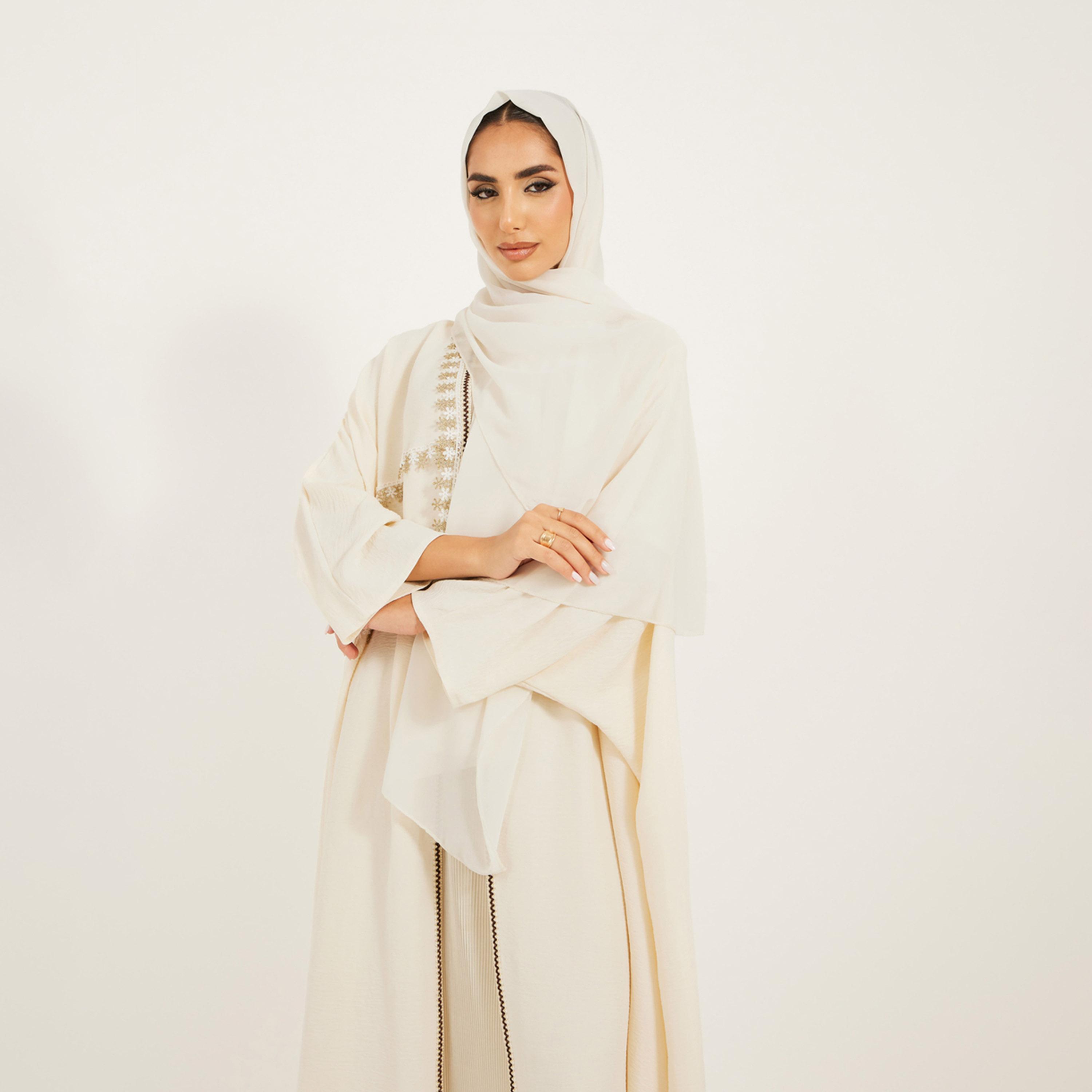 Amirah X Styli Texture Lace Trim Open Abaya-women-arabicclothing-abayas-image-7