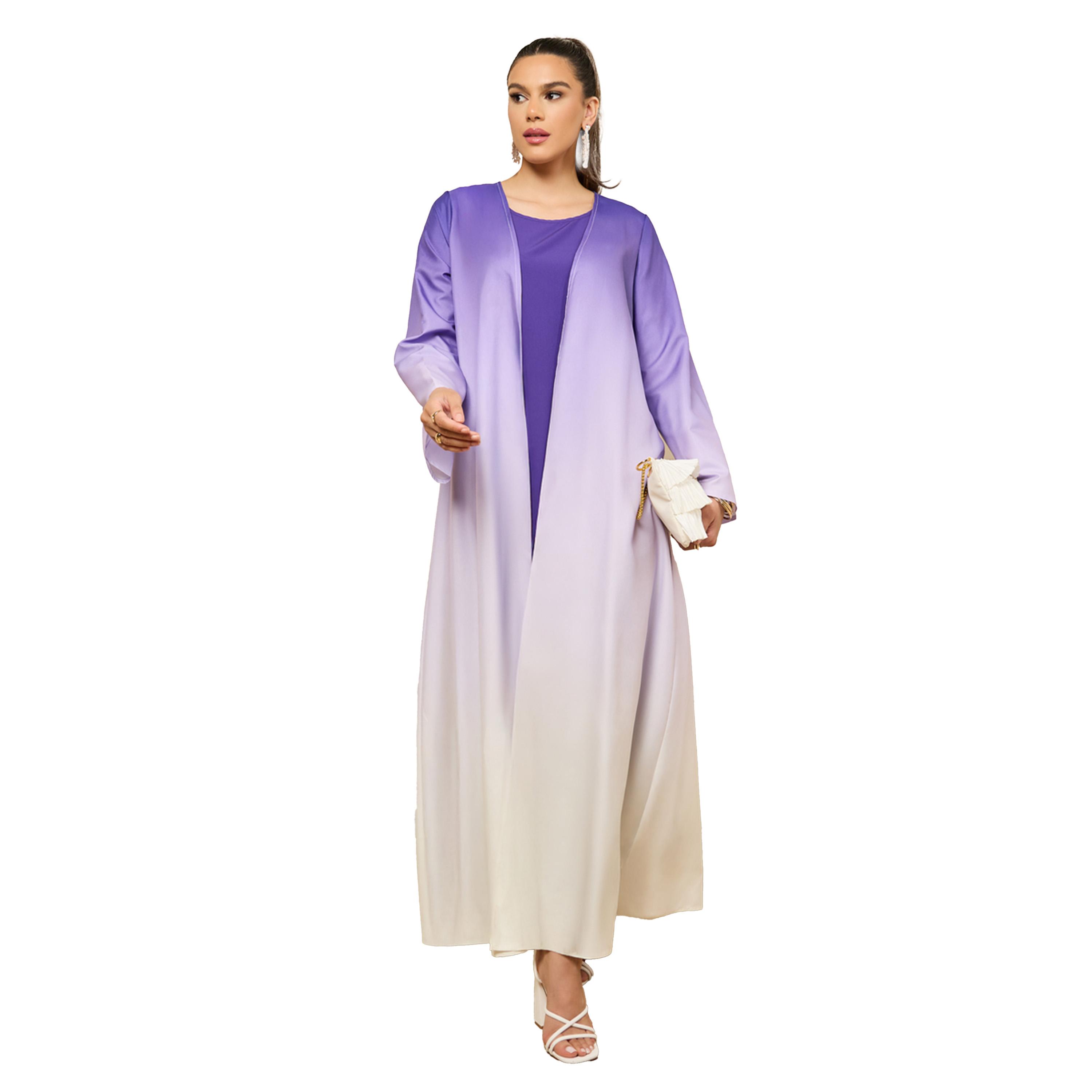 ستايلي - طقم عباية مفتوحة من الأمام بطبعة أومبري مع فستان داخلي-women-arabicclothing-sets-image-1