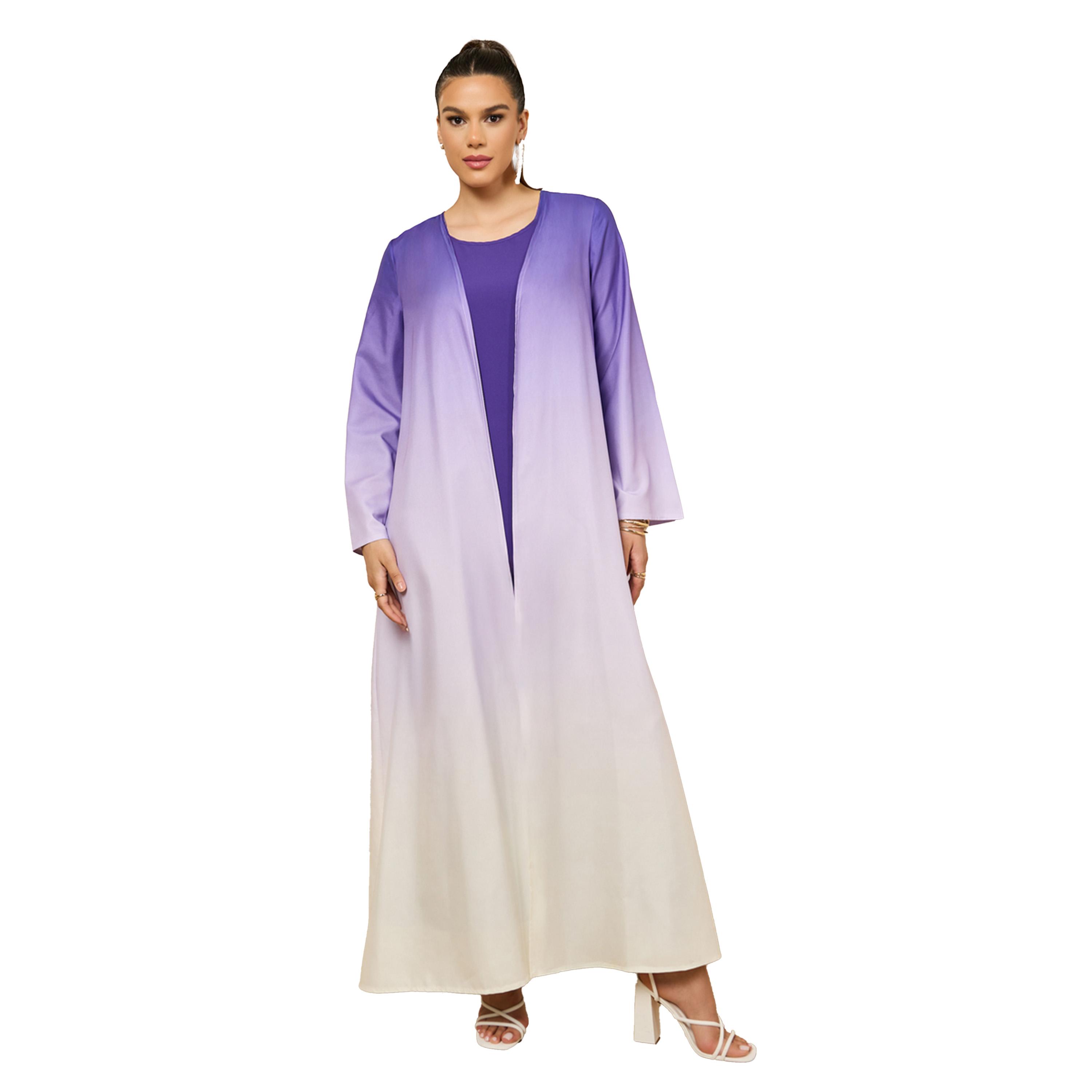 ستايلي - طقم عباية مفتوحة من الأمام بطبعة أومبري مع فستان داخلي-women-arabicclothing-sets-image-2