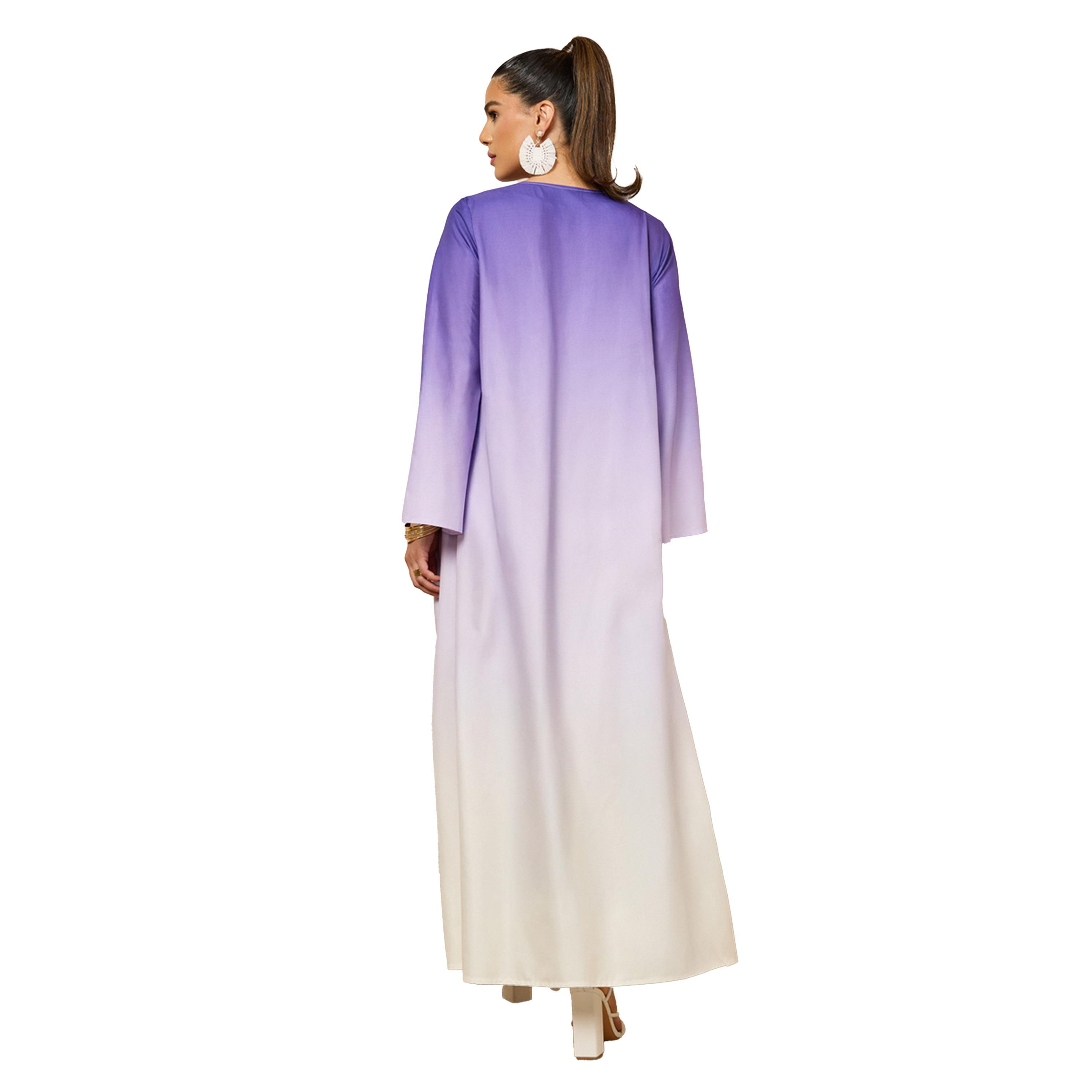 ستايلي - طقم عباية مفتوحة من الأمام بطبعة أومبري مع فستان داخلي-women-arabicclothing-sets-image-4