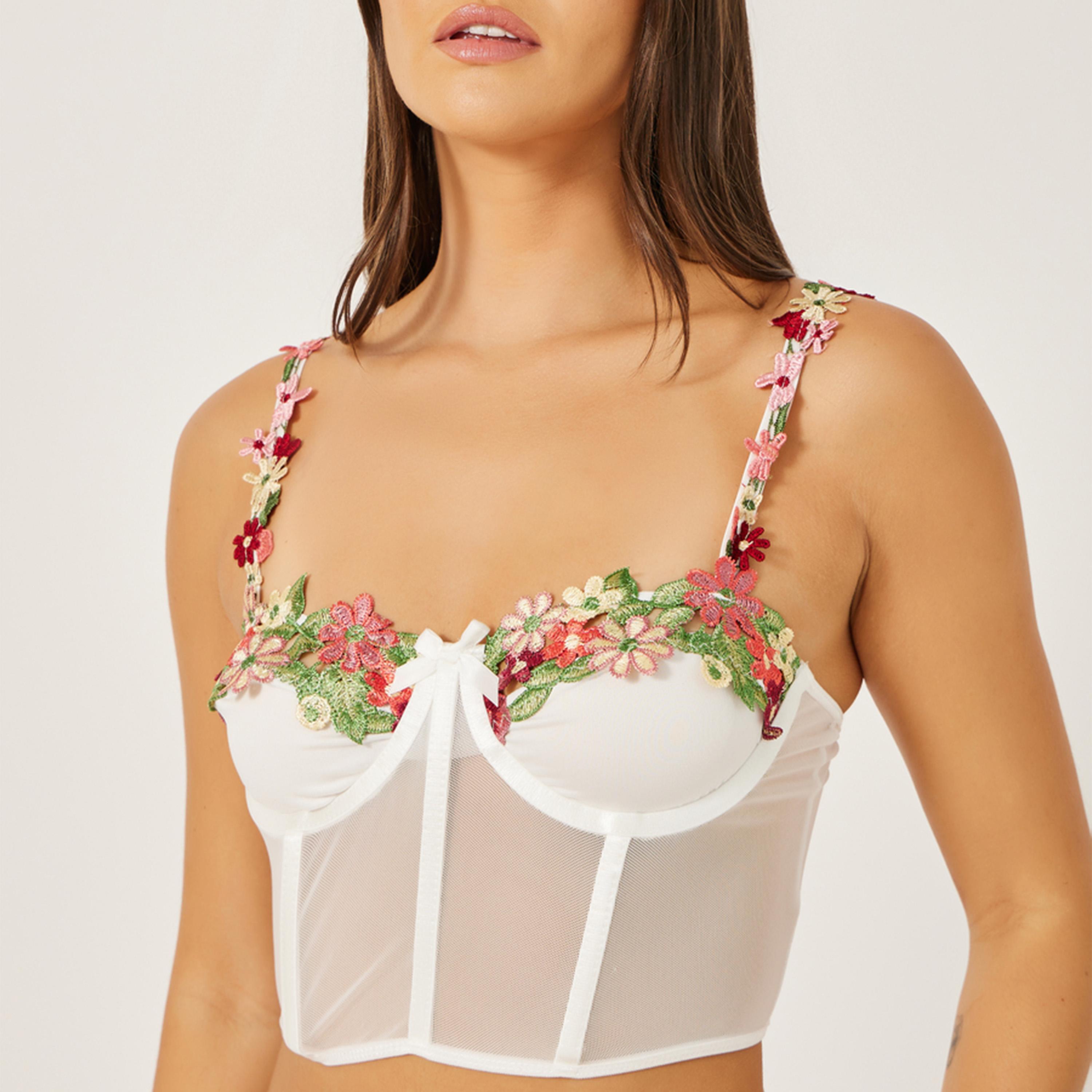 Styli Multi Colour Floral Applique Npw Corset Bra And Thong Set-women-clothing-lingerie-lingeriesets-image-3