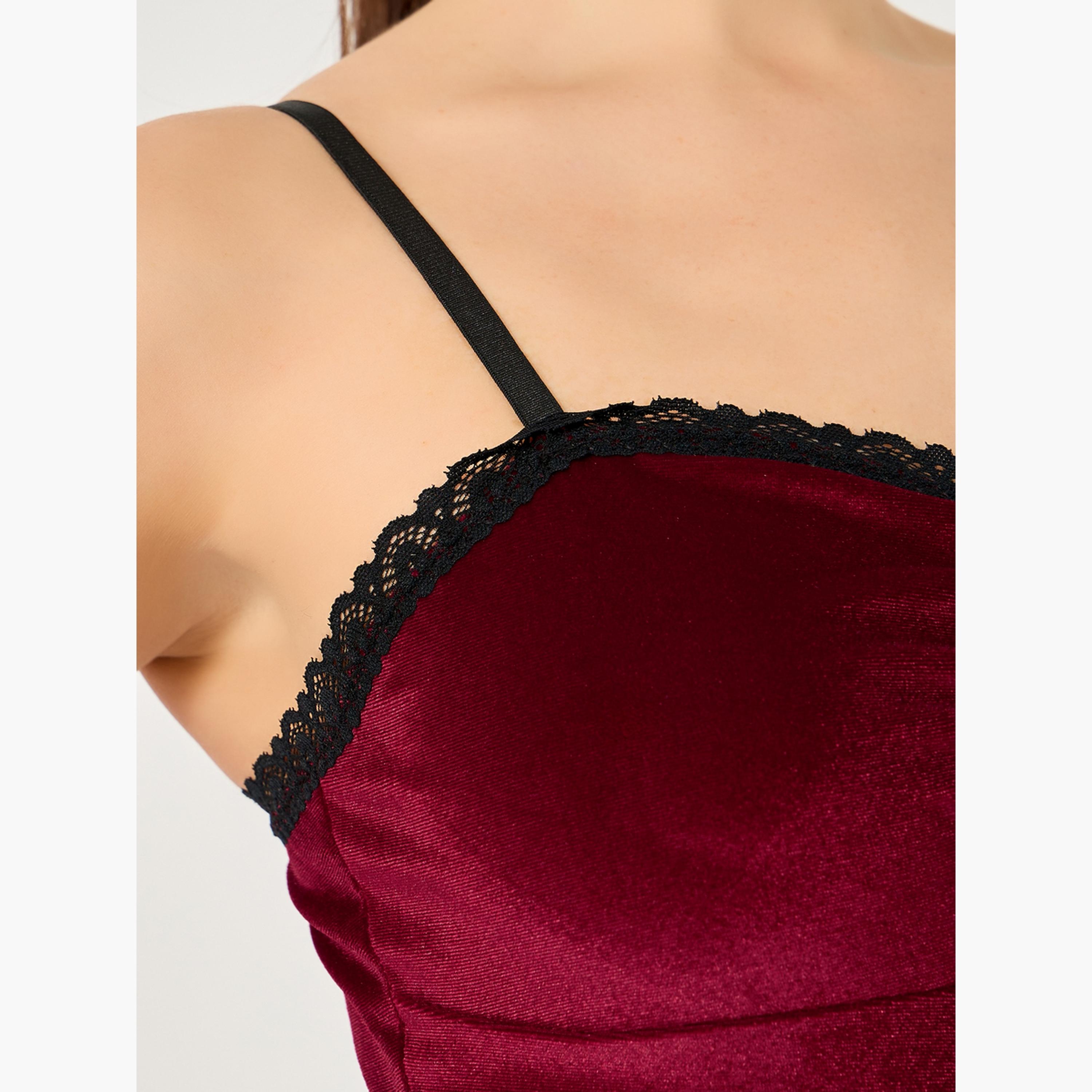 ستايلي - فستان مخملي مع كشكشة في المنتصف-women-clothing-lingerie-babydollsandbodysuits-image-3