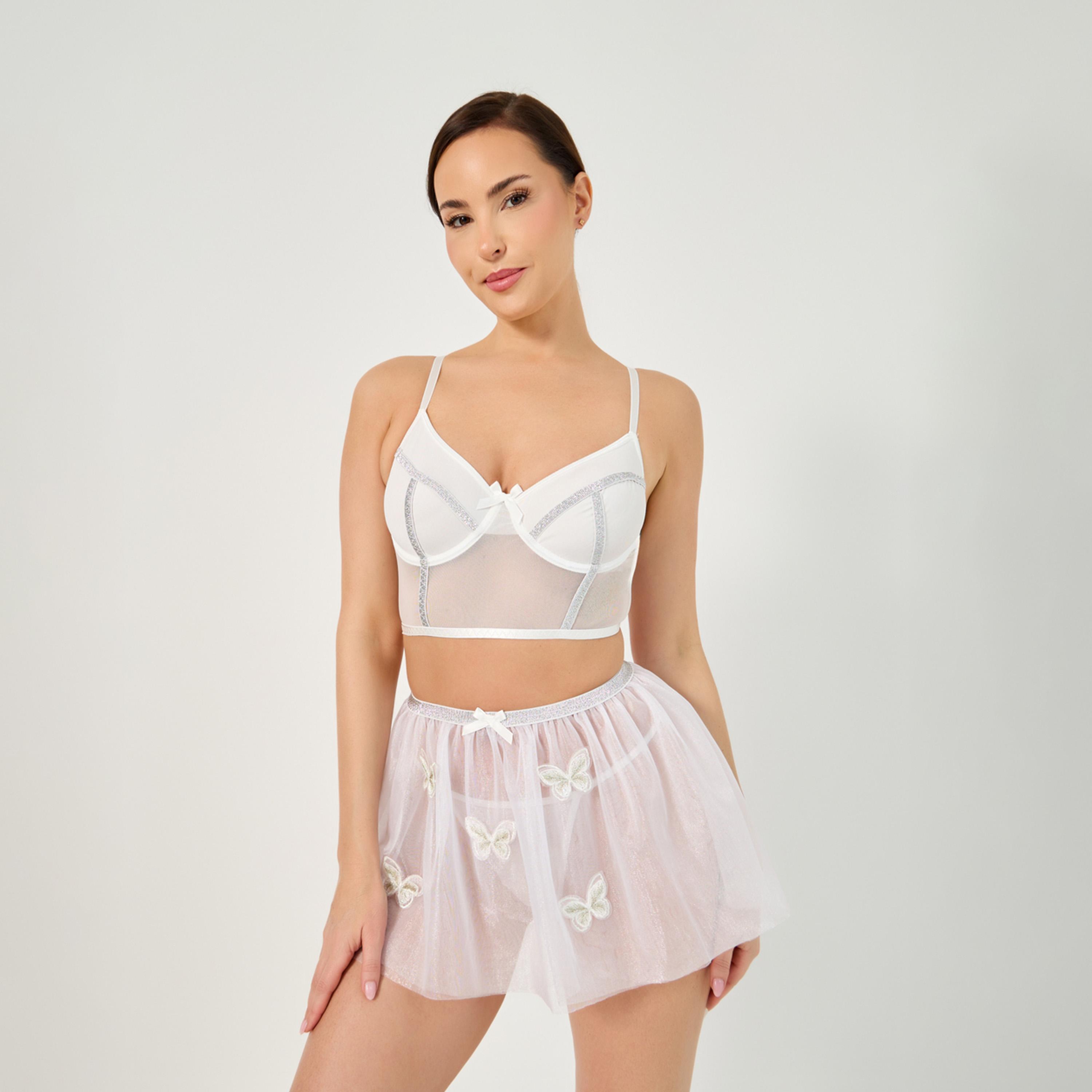 ستايلي - مجموعة من 3 قطع - توب قصير من الدانتيل وسروال داخلي وتنورة-women-clothing-lingerie-lingeriesets-image-1