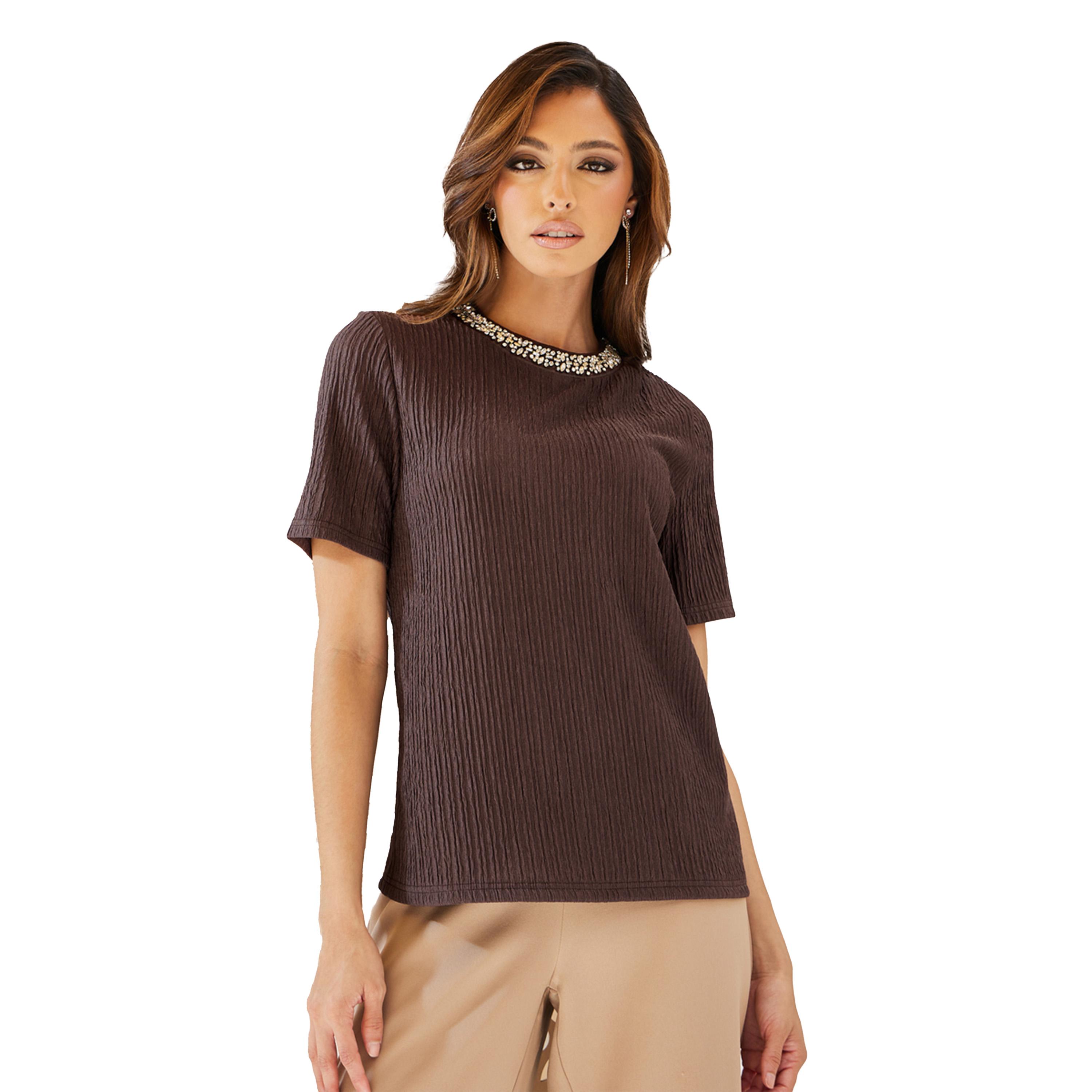 Styli Embellished Round Neck Short Sleeve Top-women-clothing-shirtsandblouses-blouses-image-3