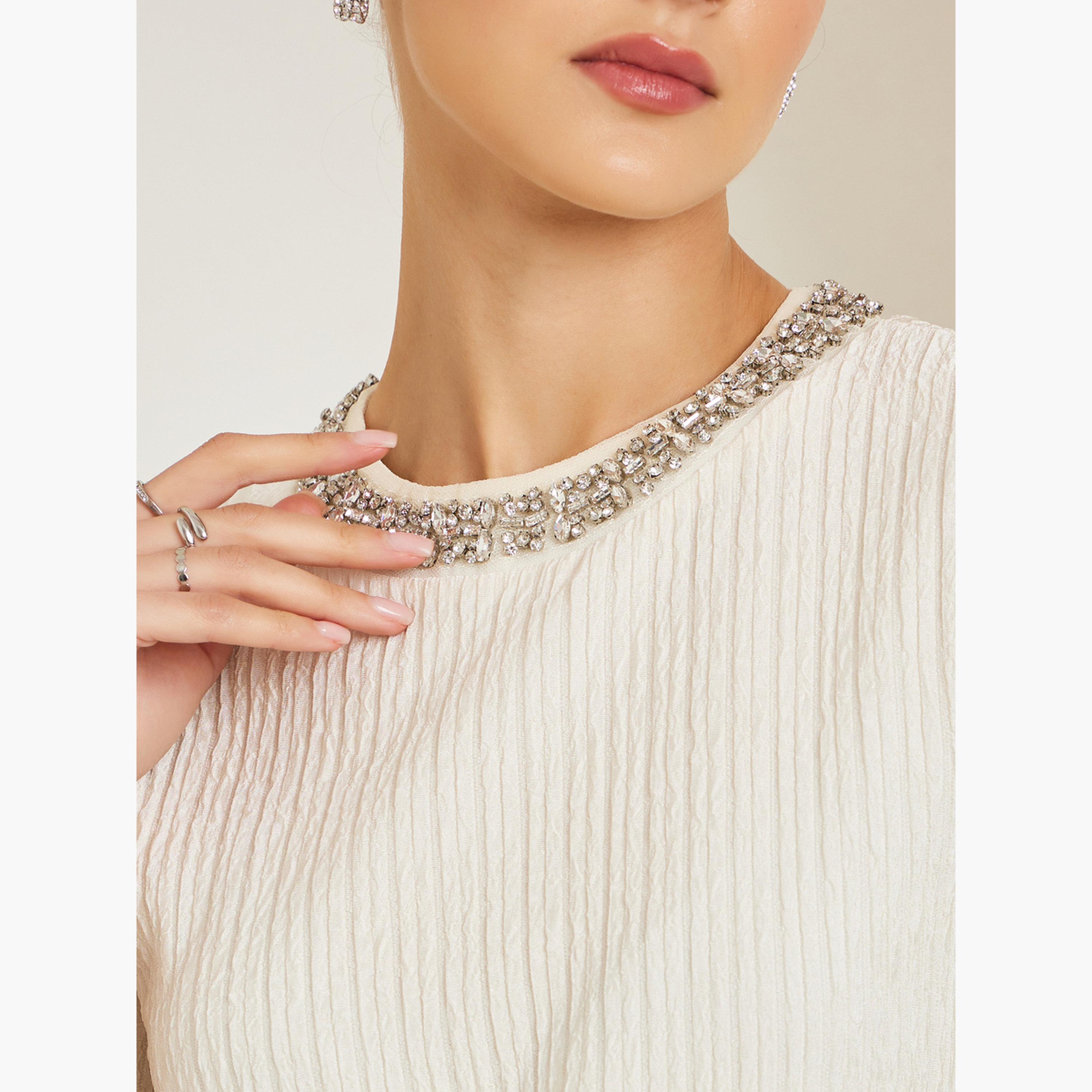 Styli Embellished Round Neck Short Sleeve Top-women-clothing-shirtsandblouses-blouses-image-4