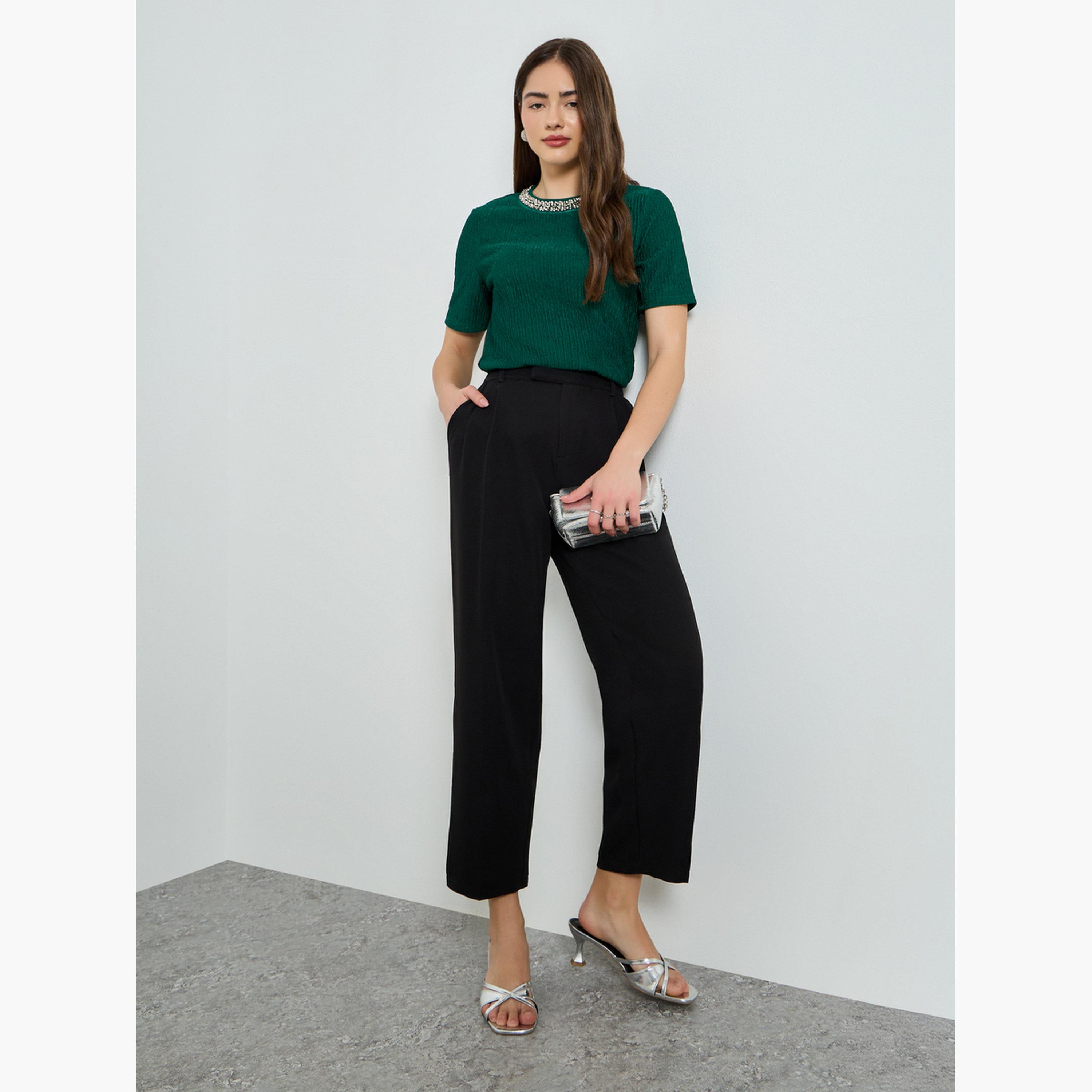 Styli Embellished Round Neck Short Sleeve Top-women-clothing-shirtsandblouses-blouses-image-3
