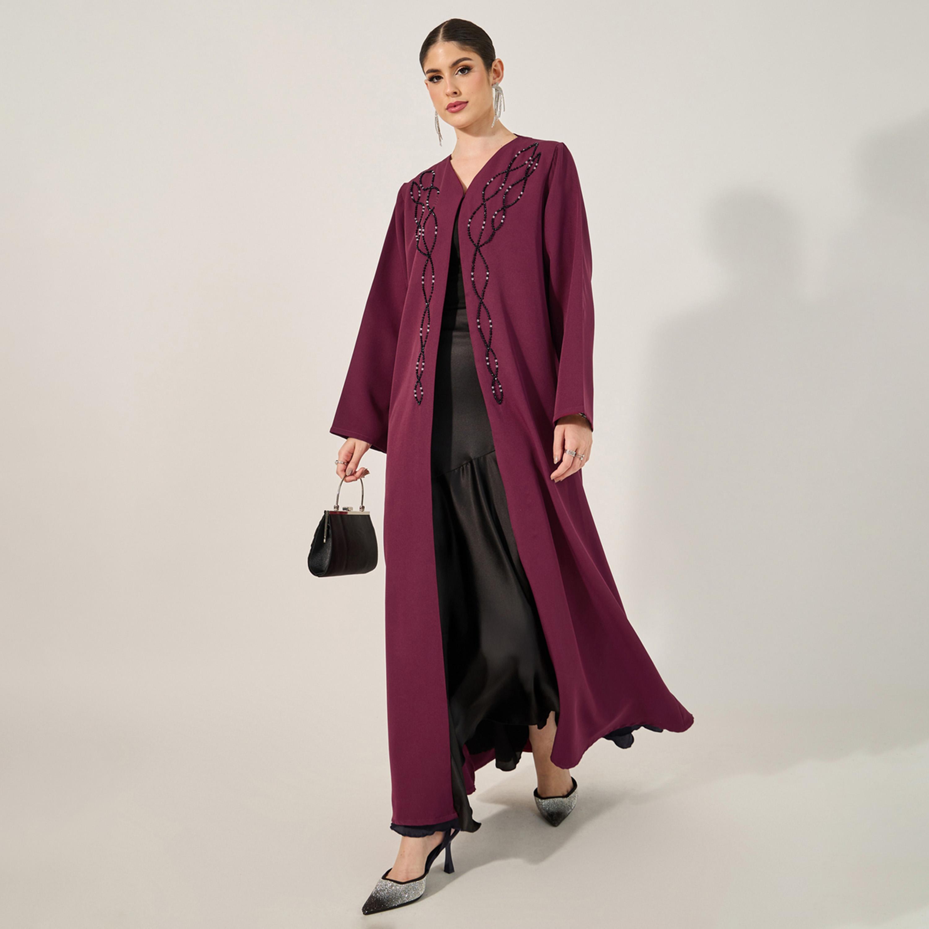 ستايلي - عباية مطرزة يدويًا بالخرز من قماش الكريب باربي وحجاب شيفون متناسق-women-clothingaccessories-scarves-image-1