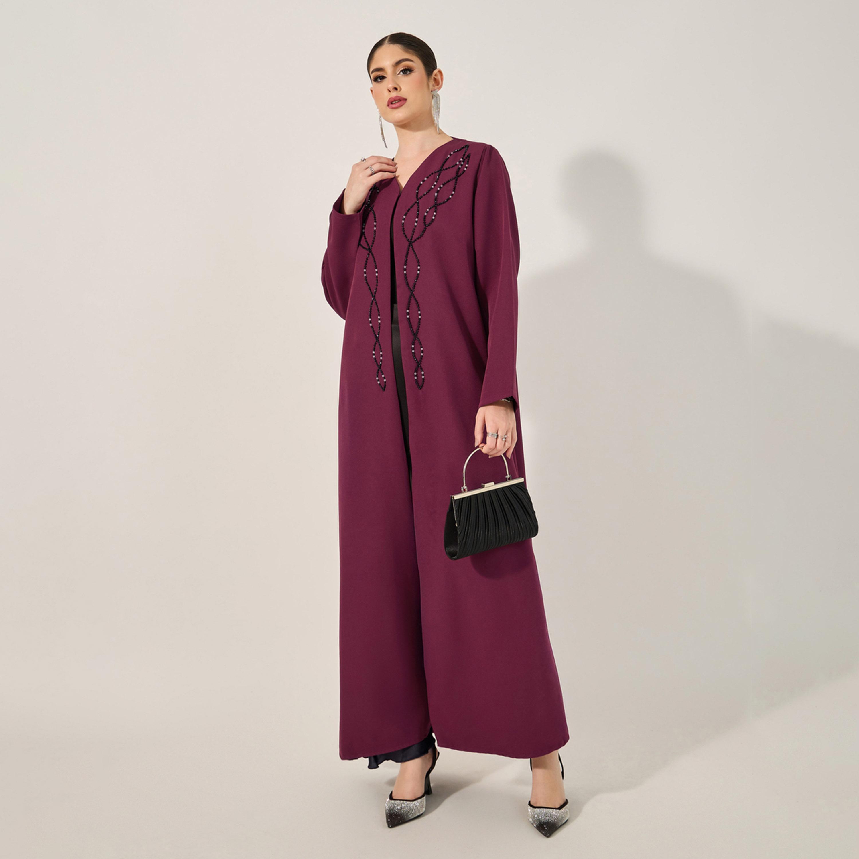 ستايلي - عباية مطرزة يدويًا بالخرز من قماش الكريب باربي وحجاب شيفون متناسق-women-clothingaccessories-scarves-image-2