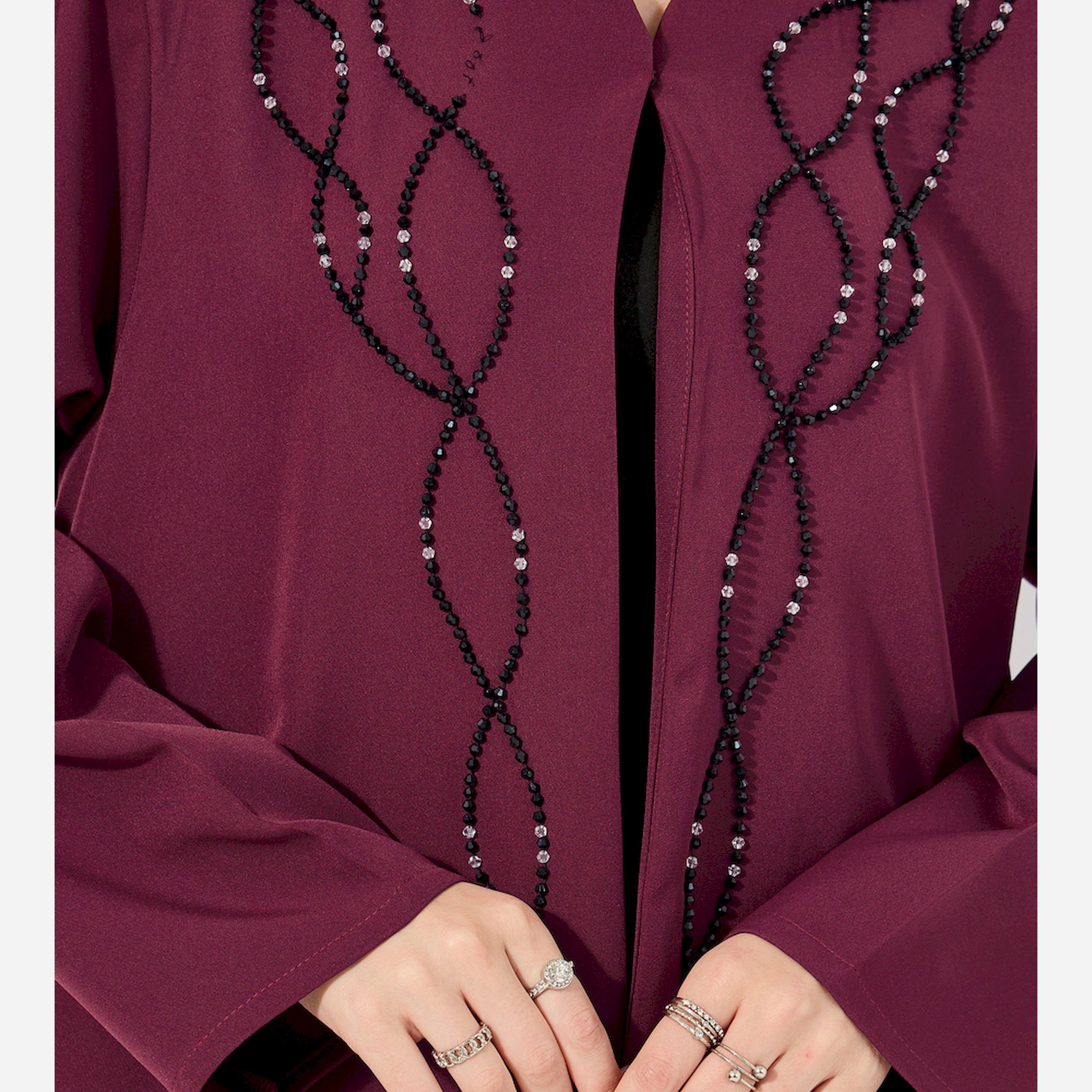 ستايلي - عباية مطرزة يدويًا بالخرز من قماش الكريب باربي وحجاب شيفون متناسق-women-clothingaccessories-scarves-image-4