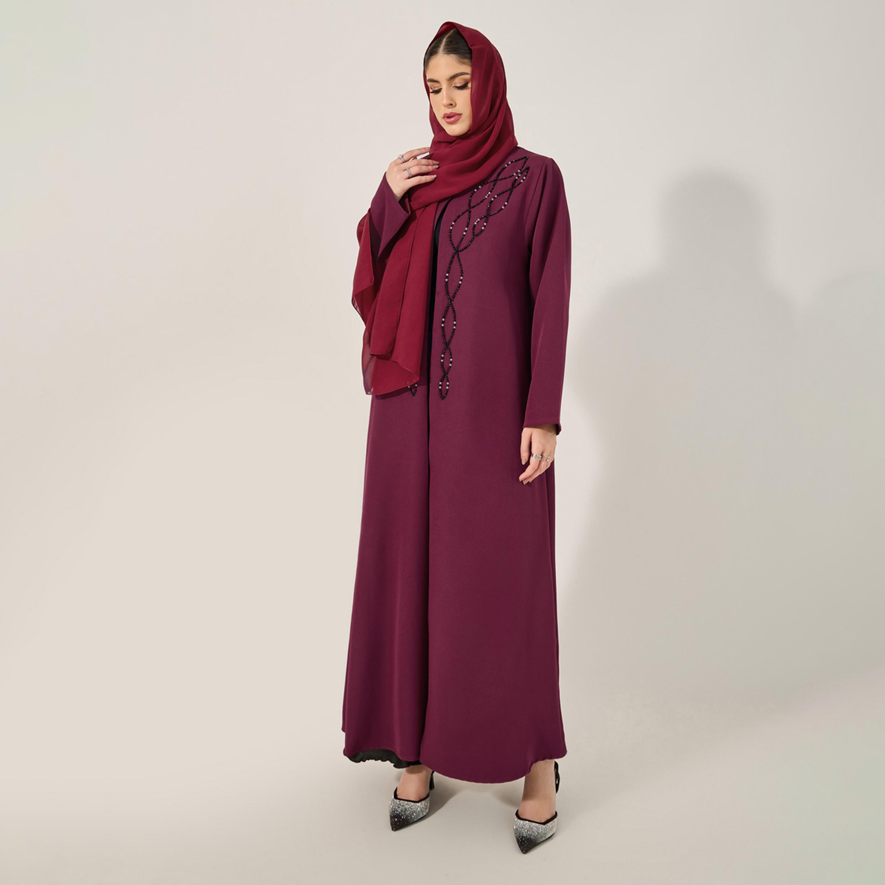 ستايلي - عباية مطرزة يدويًا بالخرز من قماش الكريب باربي وحجاب شيفون متناسق-women-clothingaccessories-scarves-image-5