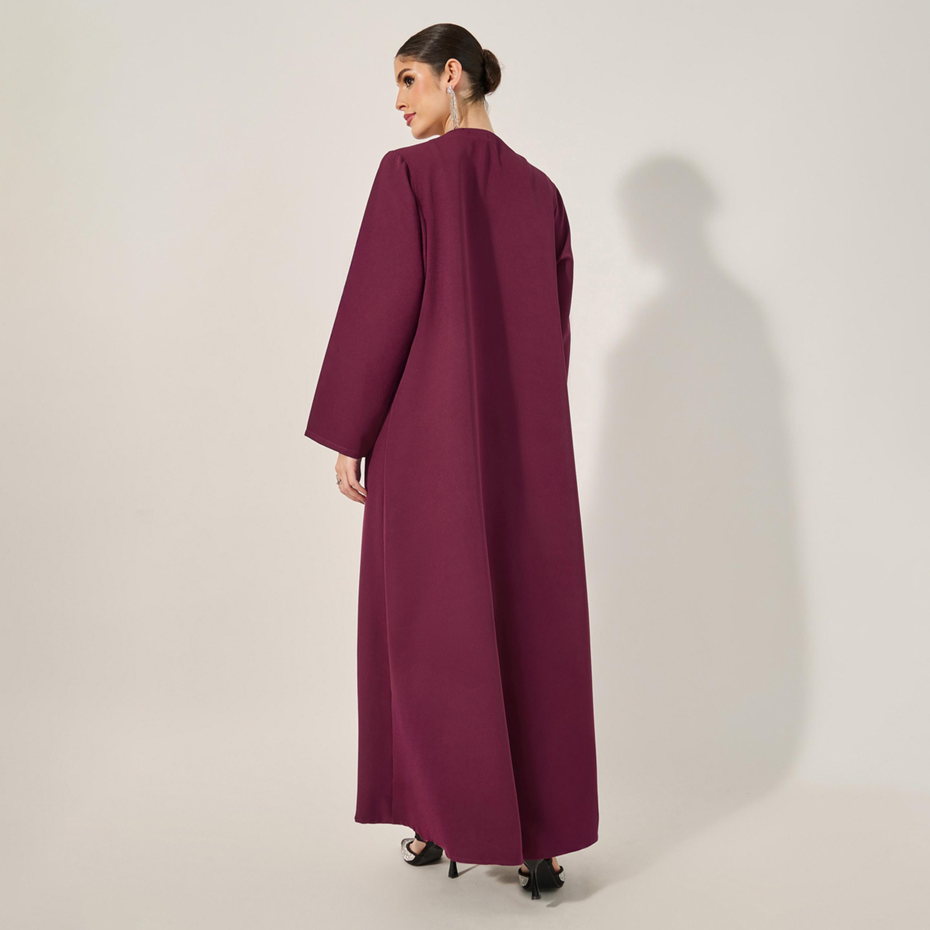 ستايلي - عباية مطرزة يدويًا بالخرز من قماش الكريب باربي وحجاب شيفون متناسق-women-clothingaccessories-scarves-image-7