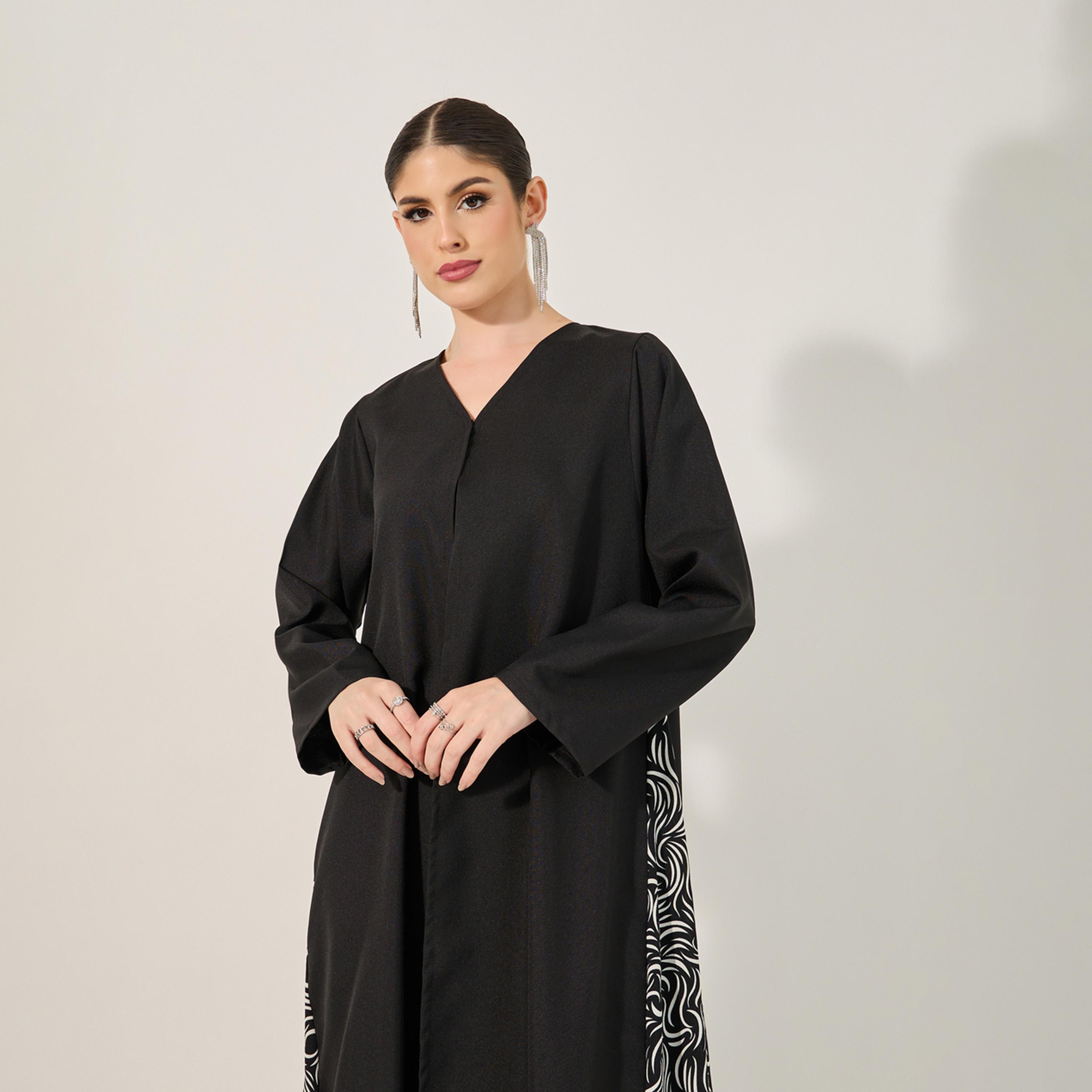 Styli Printed Side Panel V-Neck Abaya with Hijab-women-clothingaccessories-scarves-image-3