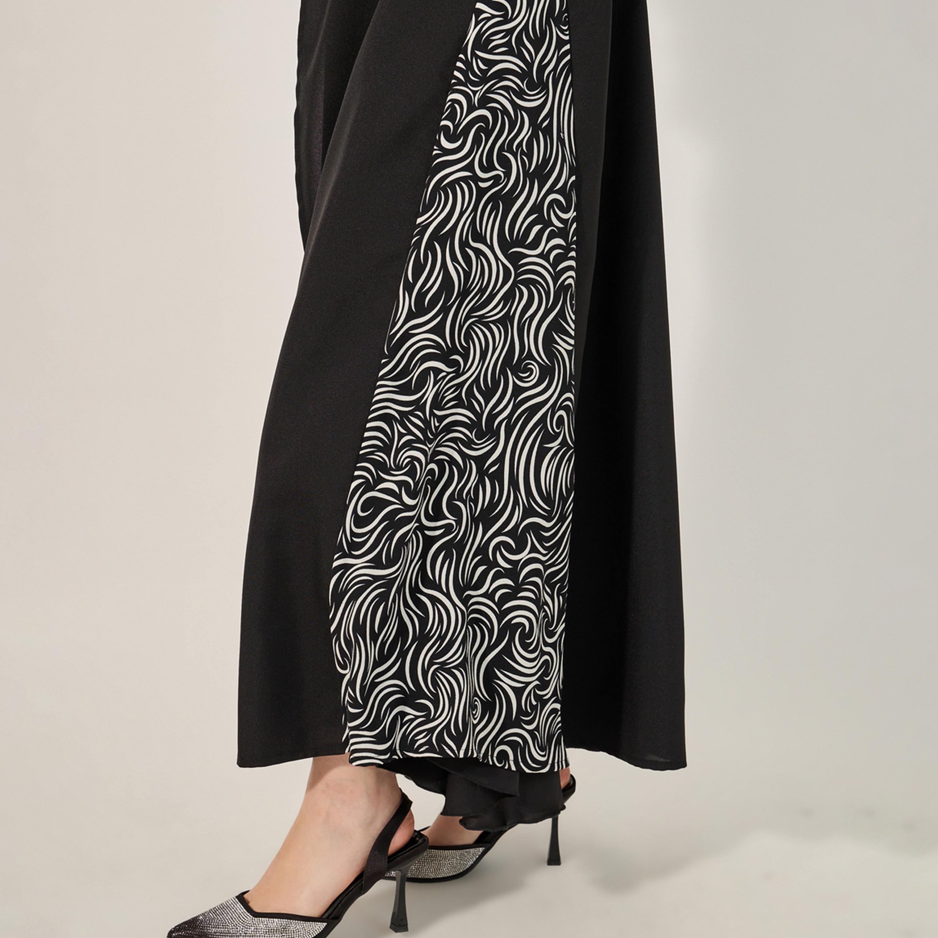 Styli Printed Side Panel V-Neck Abaya with Hijab-women-clothingaccessories-scarves-image-4