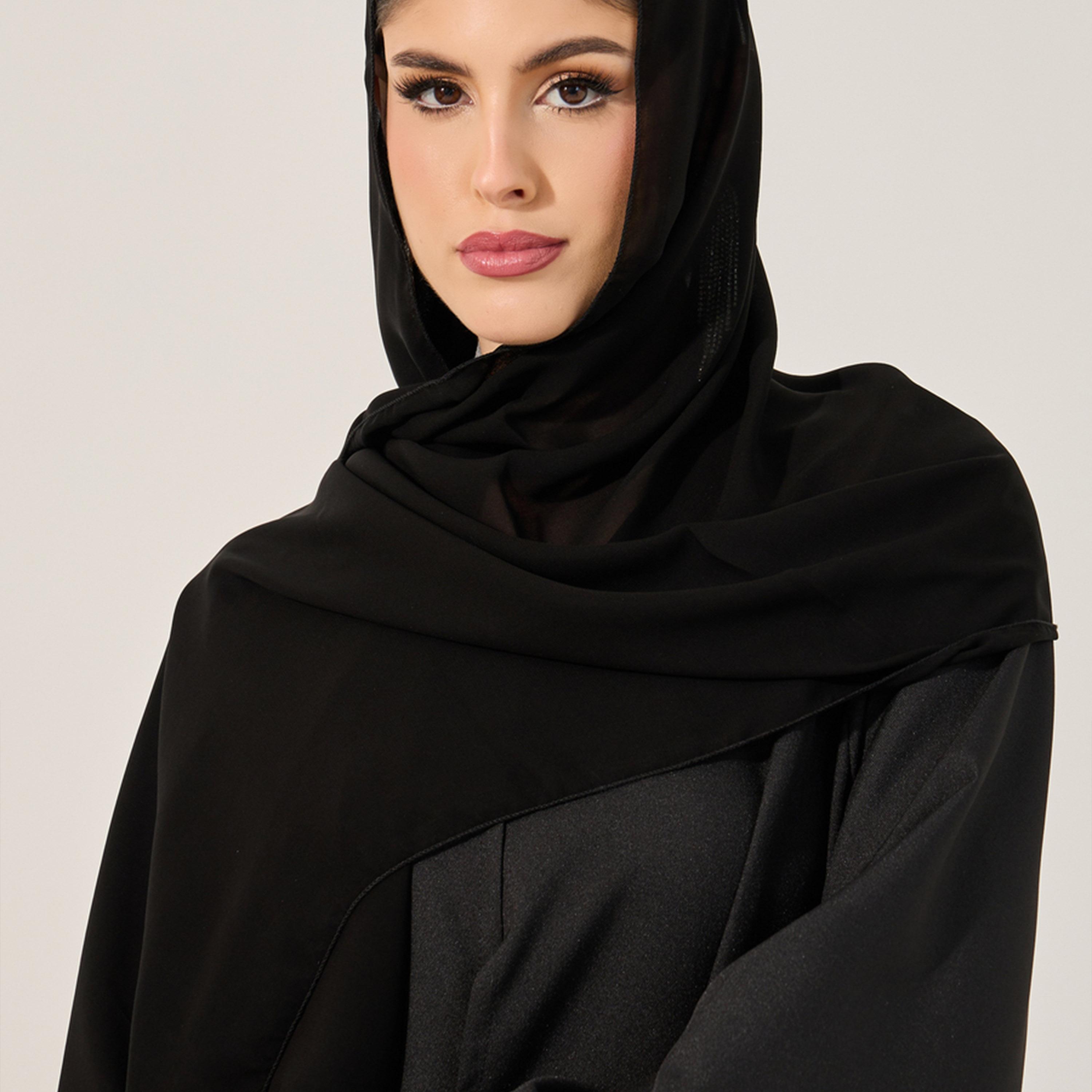 Styli Printed Side Panel V-Neck Abaya with Hijab-women-clothingaccessories-scarves-image-6
