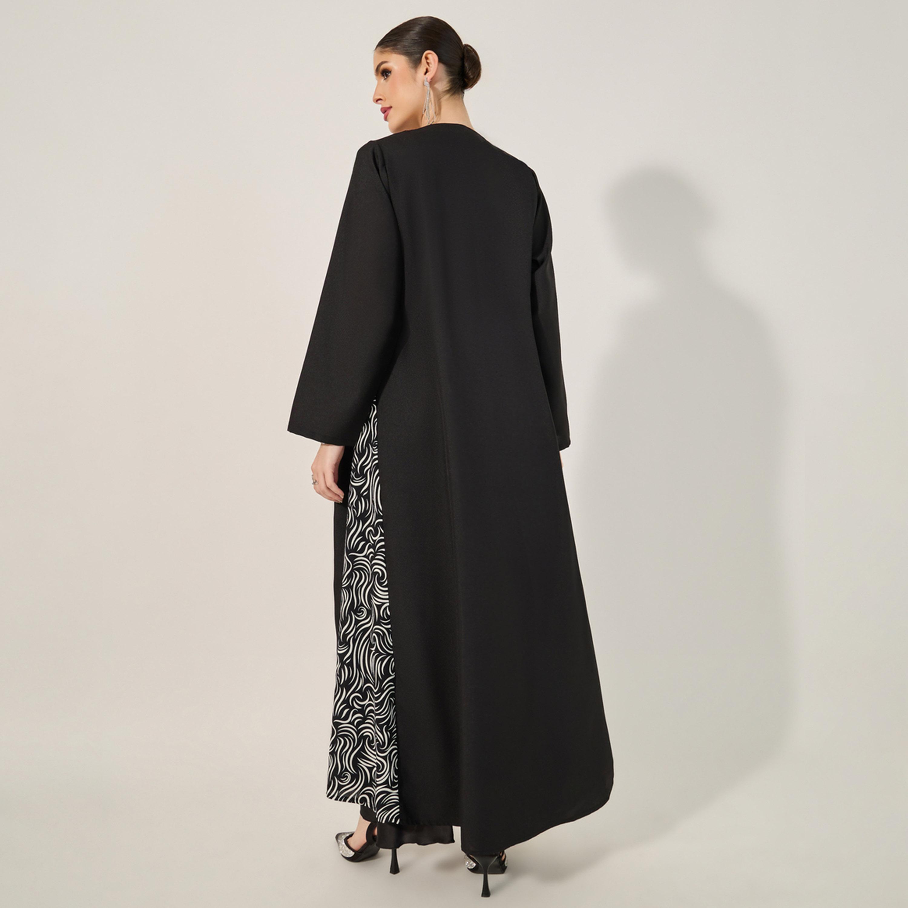 Styli Printed Side Panel V-Neck Abaya with Hijab-women-clothingaccessories-scarves-image-7