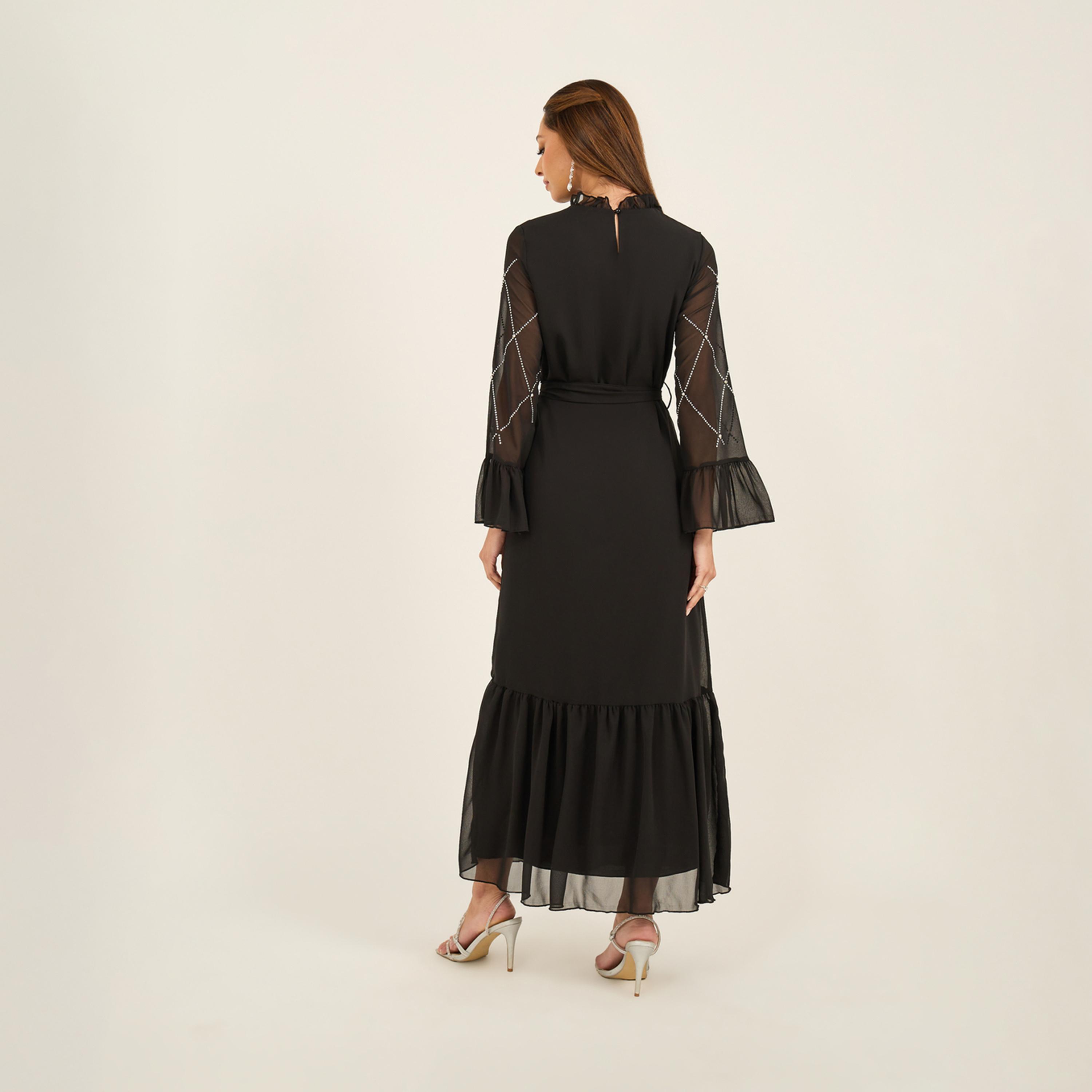 ستايلي - فستان ماكسي مزين بكشكشة مع حزام للخصر-women-clothing-dresses-image-5