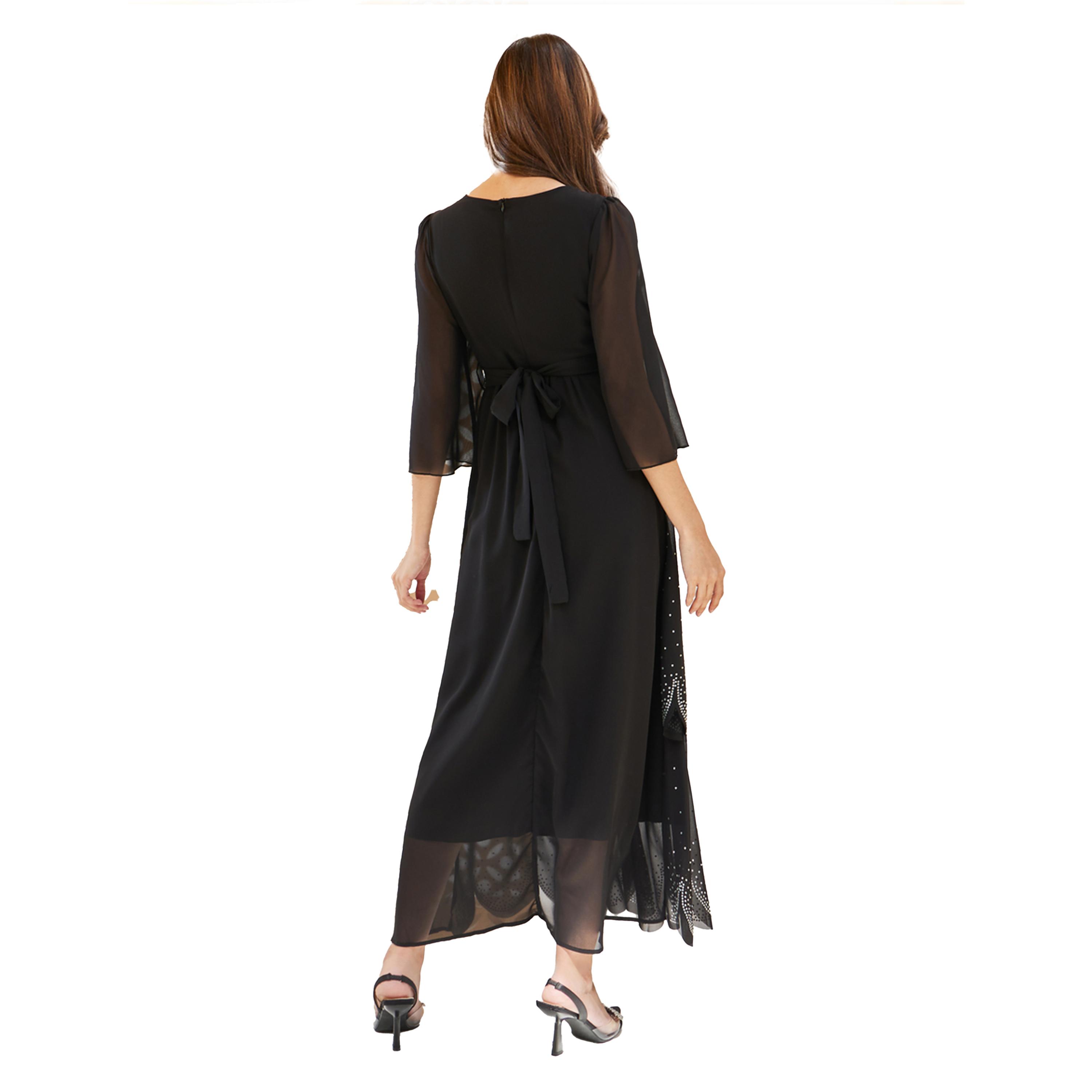 ستايلي - فستان ماكسي متعدد الطبقات مزين برقبة دائرية وأكمام 3/4-women-clothing-dresses-image-5
