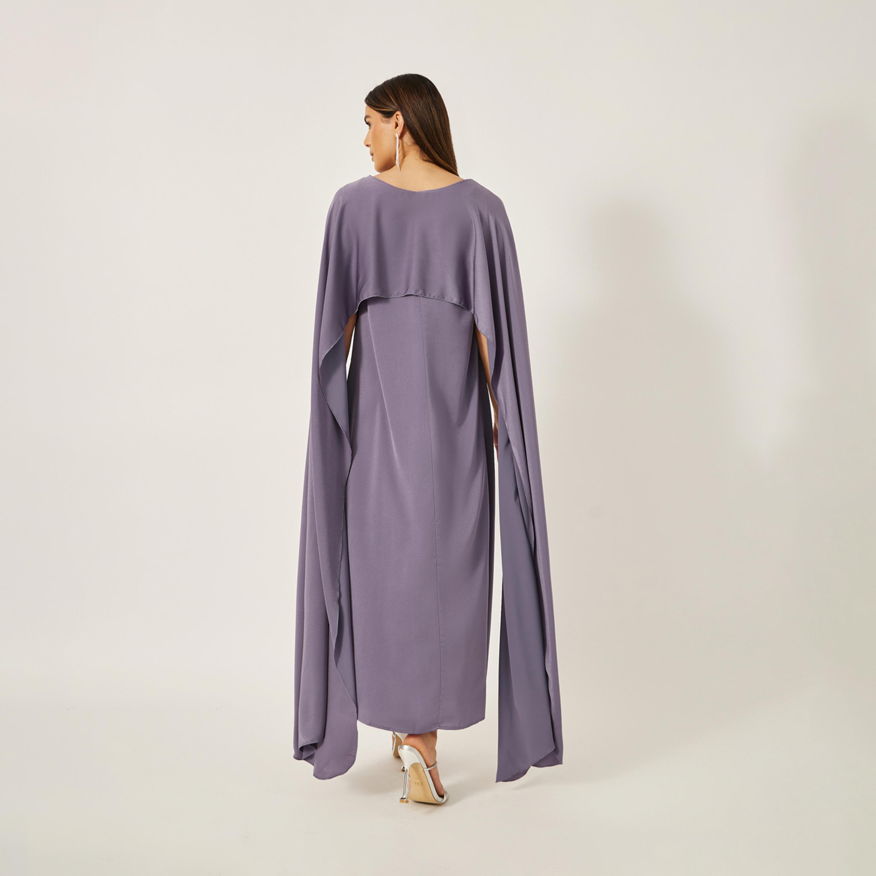 Styli Solid Cape Sleeve Round Neck Maxi Dress-women-clothing-dresses-image-6