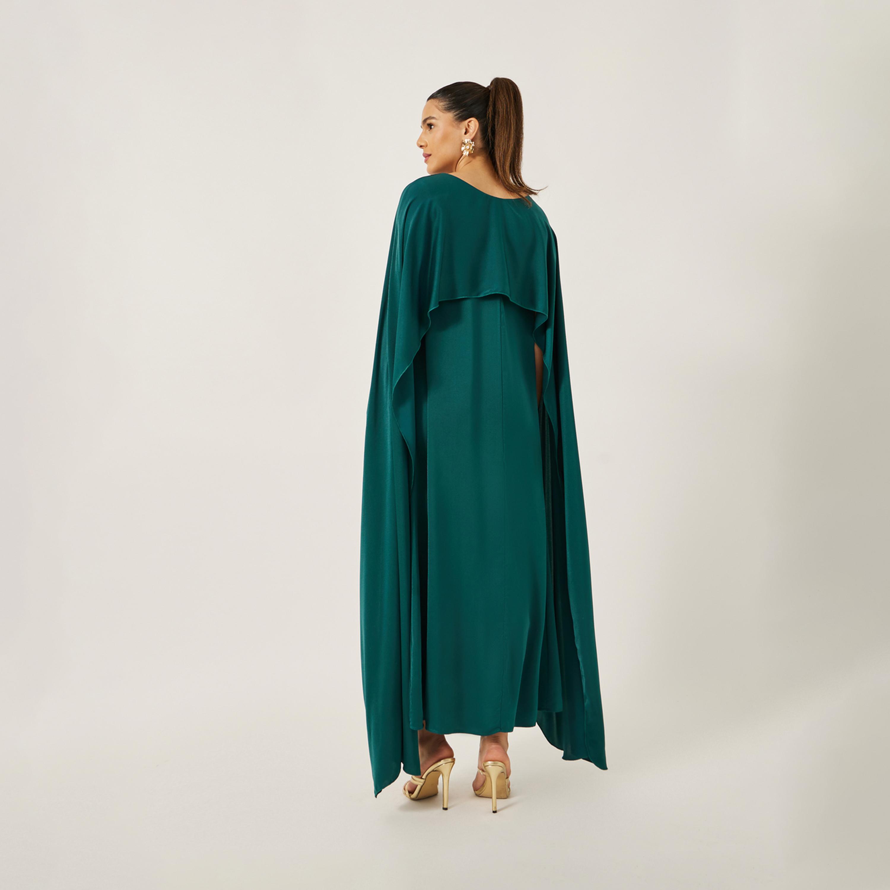 Styli Solid Cape Sleeve Round Neck Maxi Dress-women-clothing-dresses-image-6