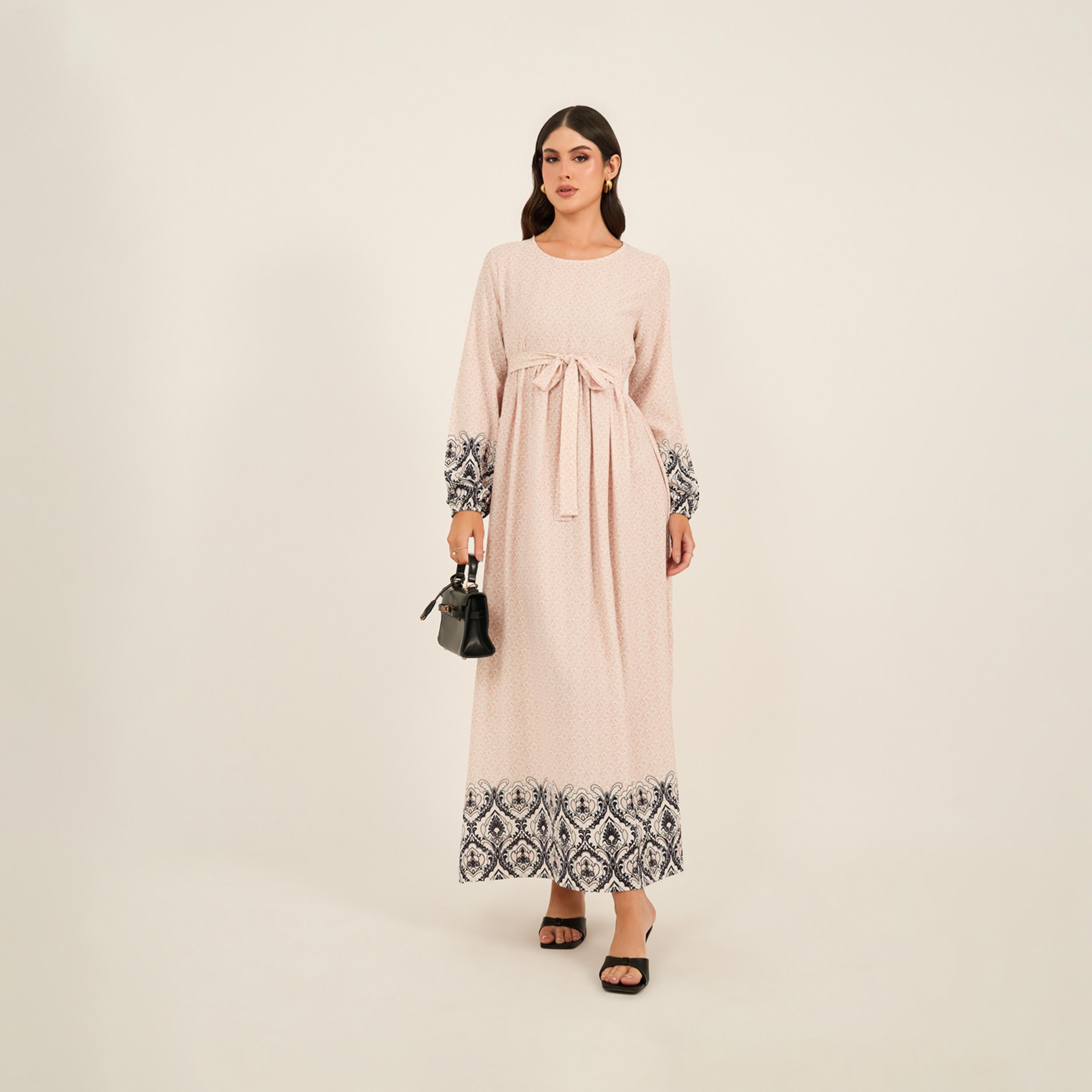 ستايلي - فستان ماكسي بقصة A وفتحة رقبة مستديرة وطبعات-women-clothing-dresses-image-1