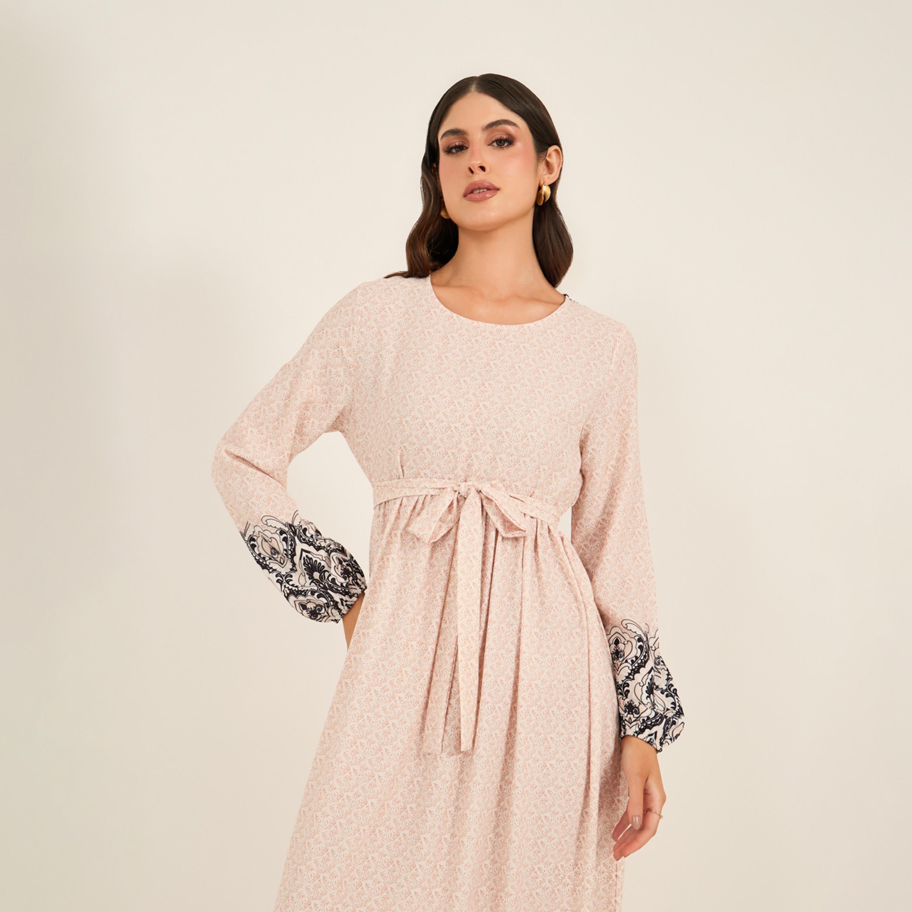 ستايلي - فستان ماكسي بقصة A وفتحة رقبة مستديرة وطبعات-women-clothing-dresses-image-3