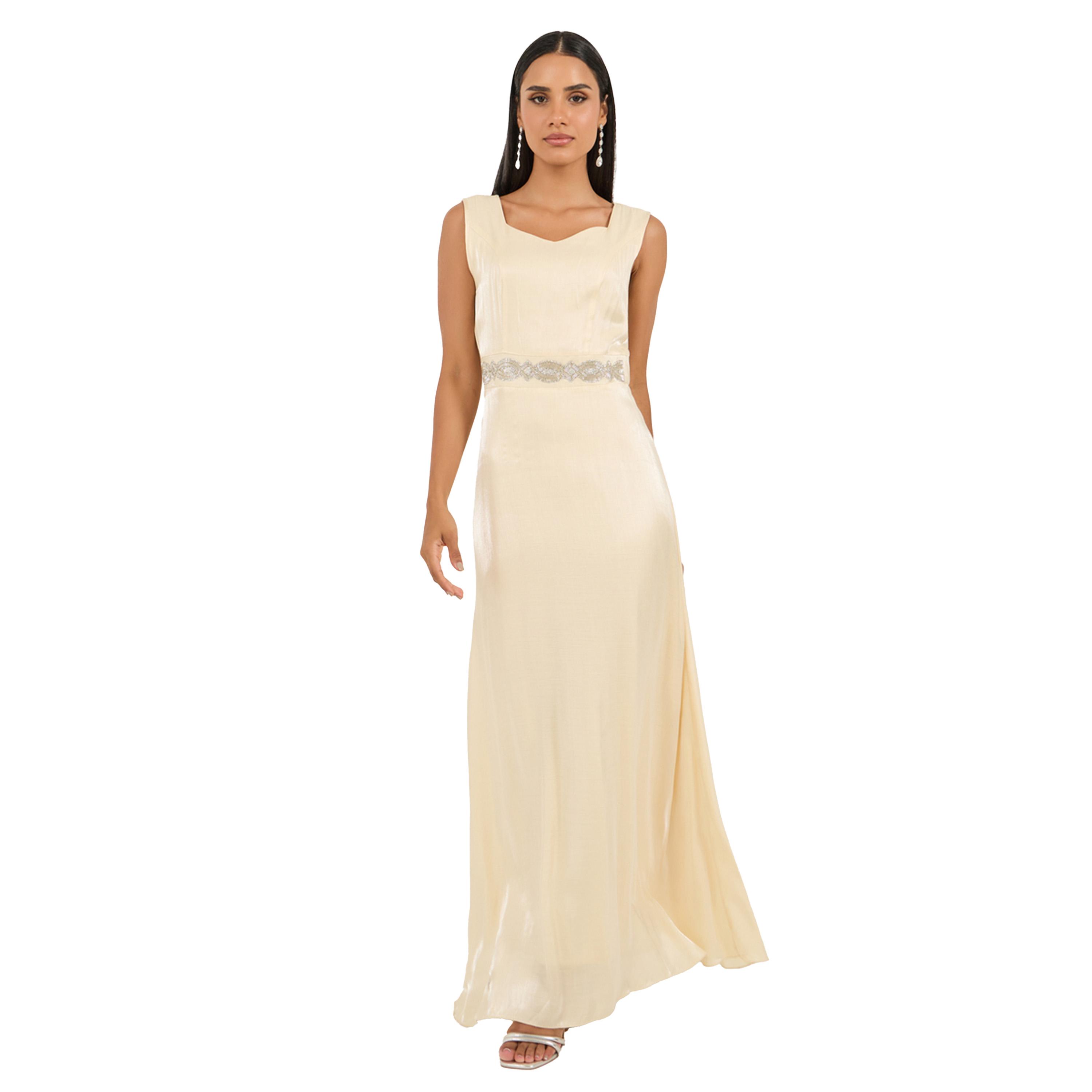 ستايلي - فستان ماكسي من الساتان المزخرف بقصة A بأكمام قابلة للفصل-women-clothing-dresses-image-2