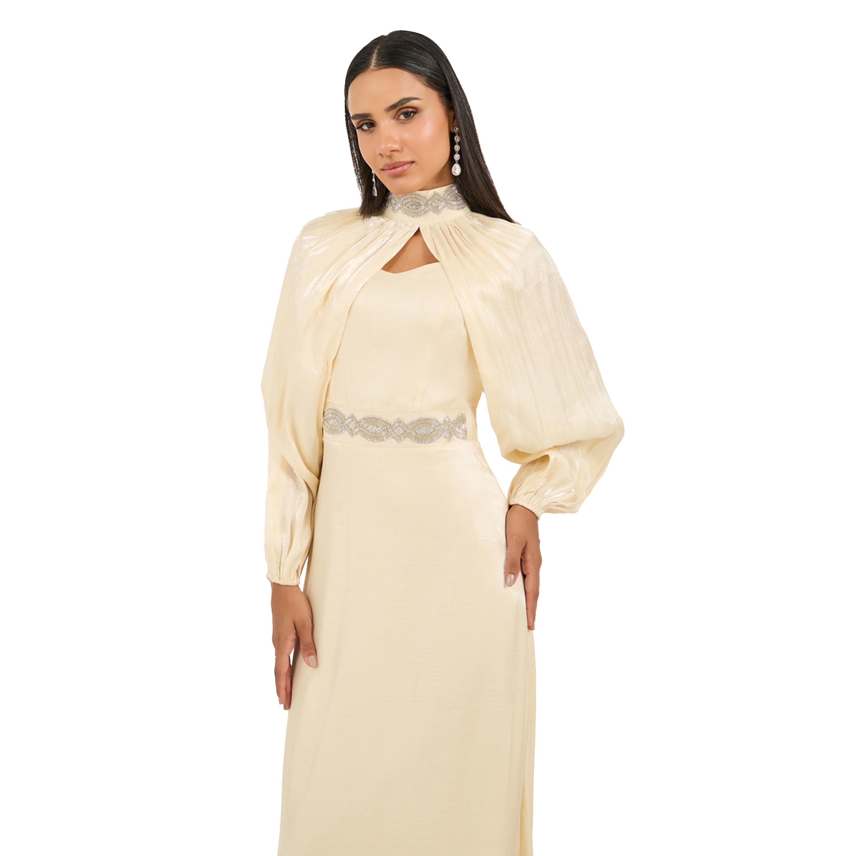 Styli Embellished Satin A-Line Maxi Dress with Detachable Cape Sleeves-women-clothing-dresses-image-3