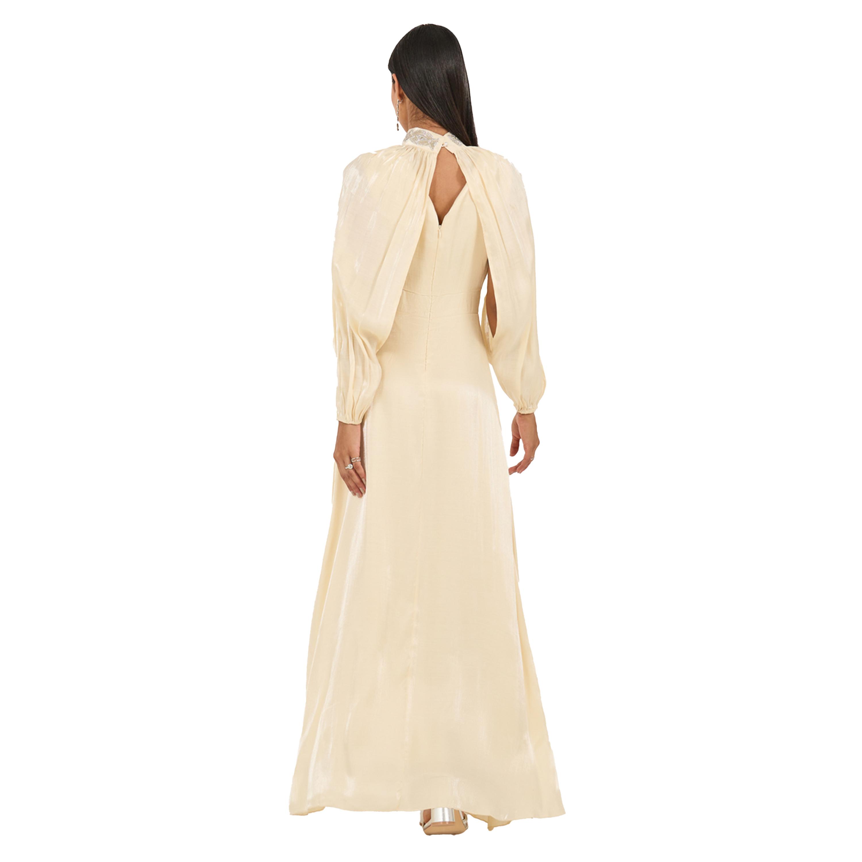 Styli Embellished Satin A-Line Maxi Dress with Detachable Cape Sleeves-women-clothing-dresses-image-5