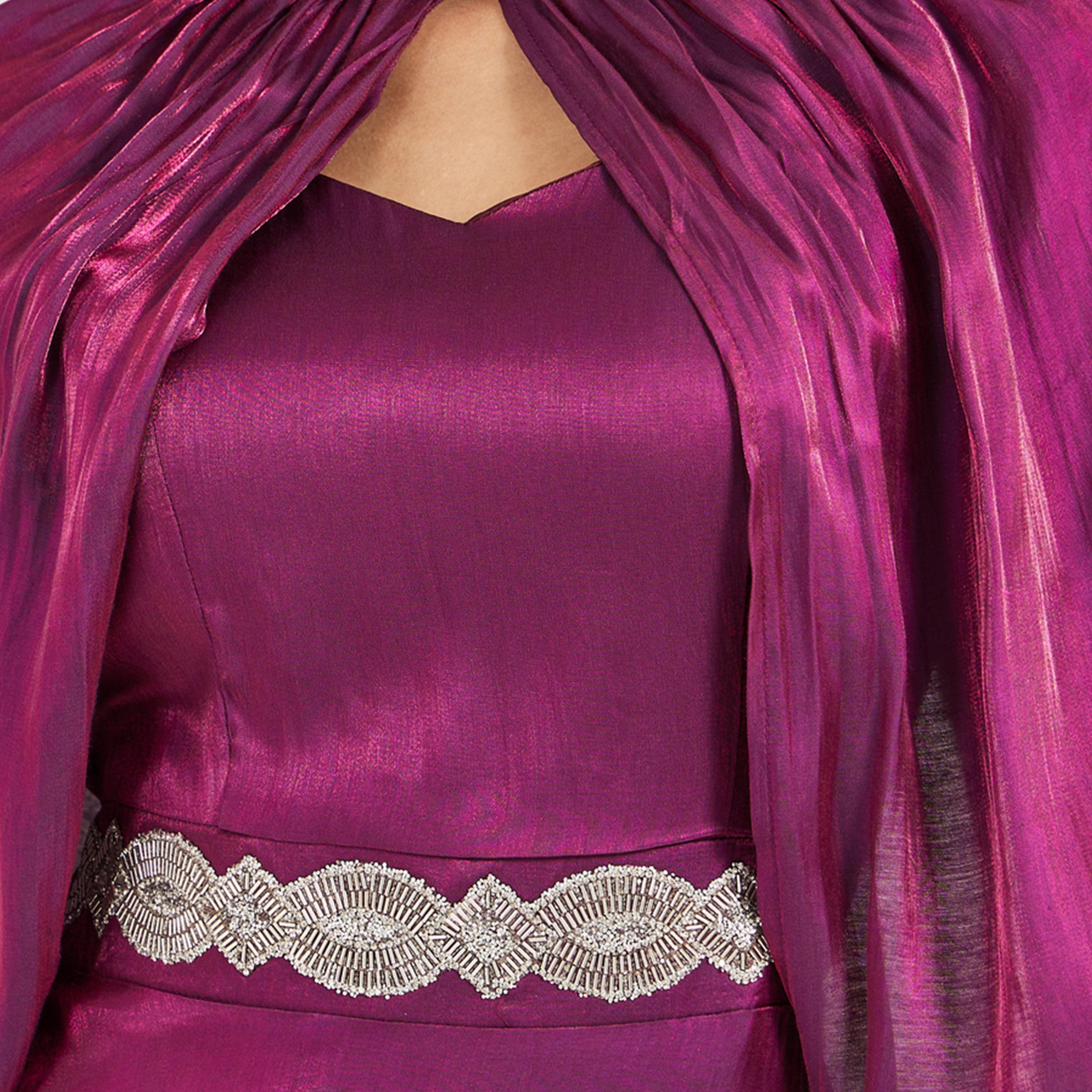 Styli Embellished Satin A-Line Maxi Dress with Detachable Cape Sleeves-women-clothing-dresses-image-5