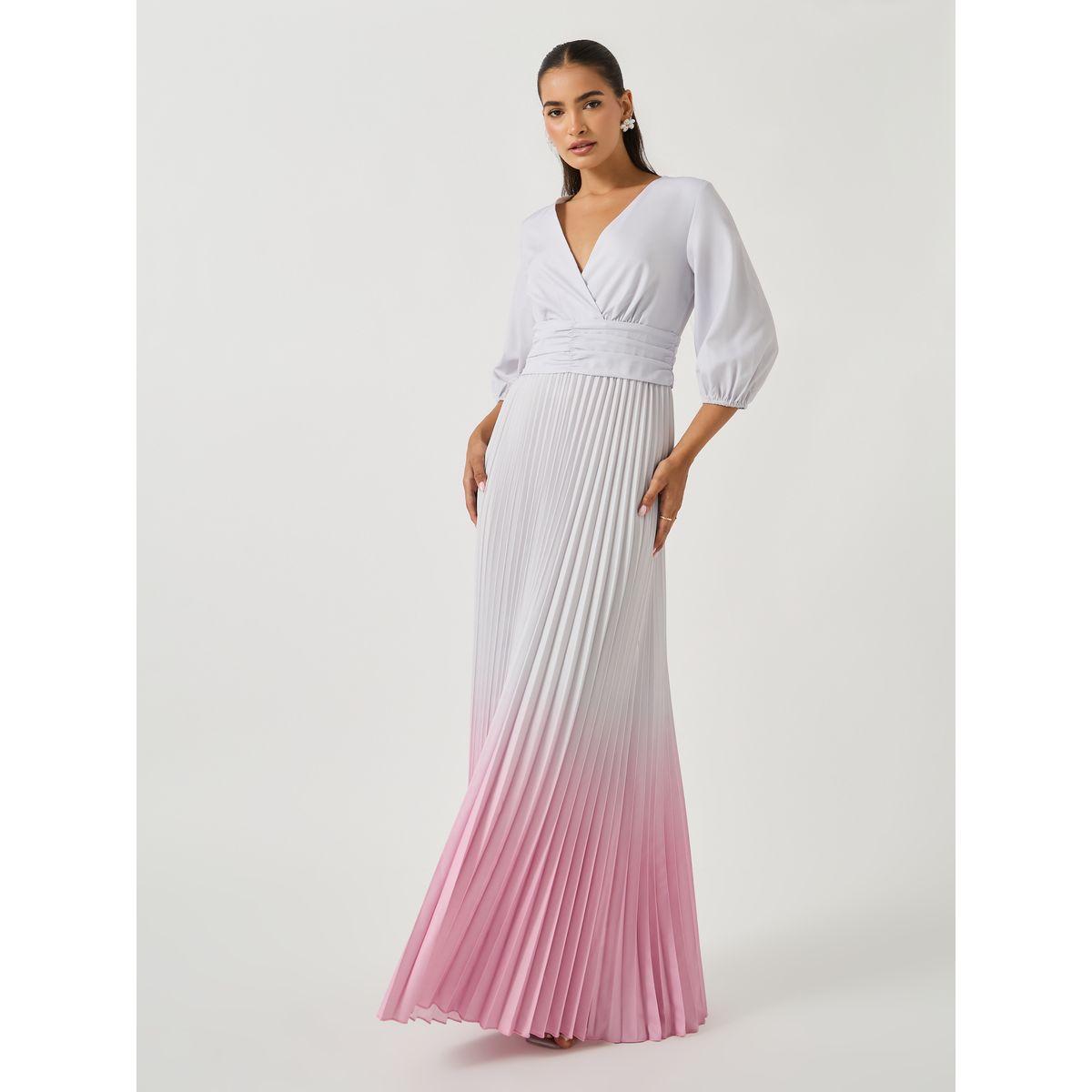 Styli Ombre Print Pleated Balloon Sleeves A-Line Maxi Dress-women-clothing-dresses-image-1