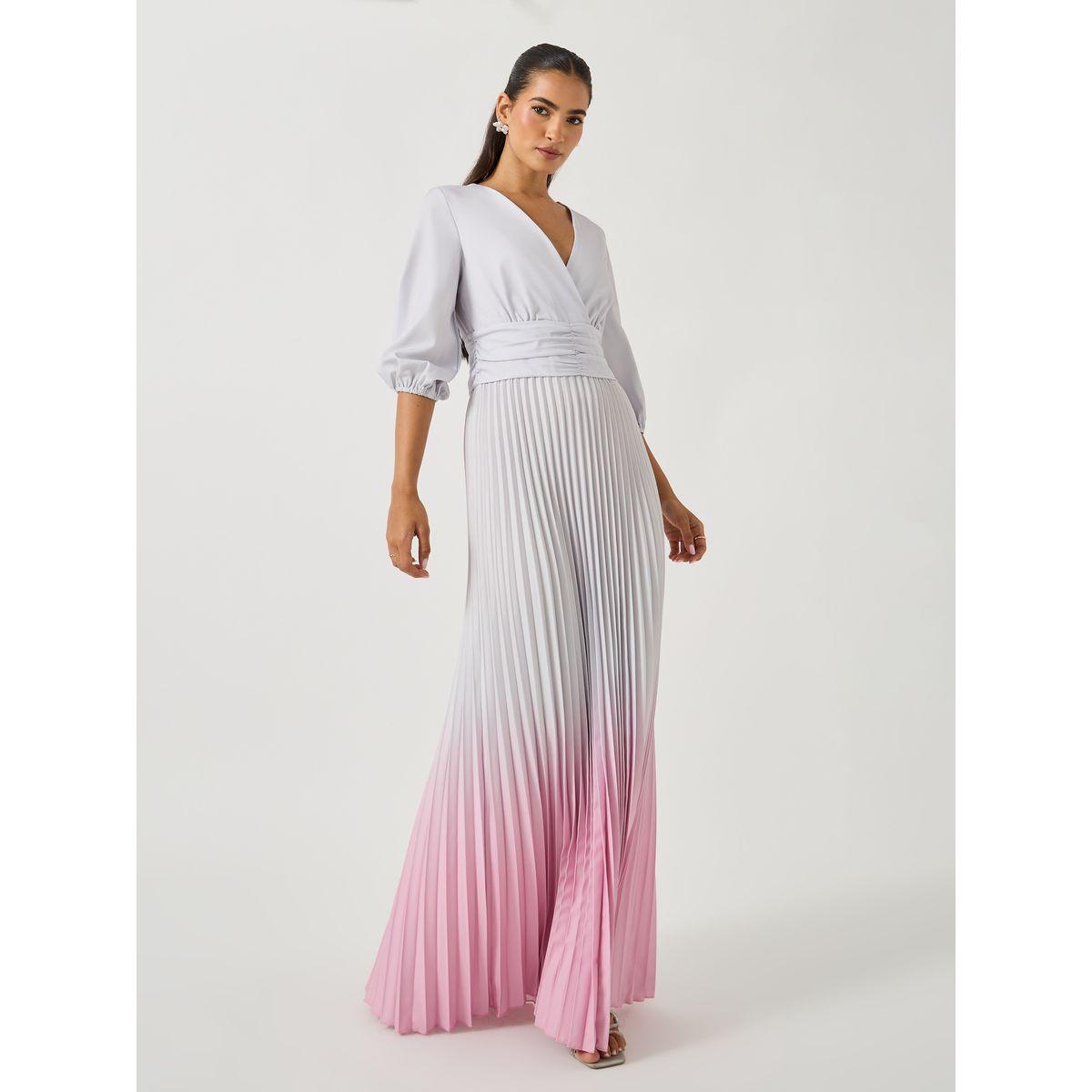 Styli Ombre Print Pleated Balloon Sleeves A-Line Maxi Dress-women-clothing-dresses-image-2
