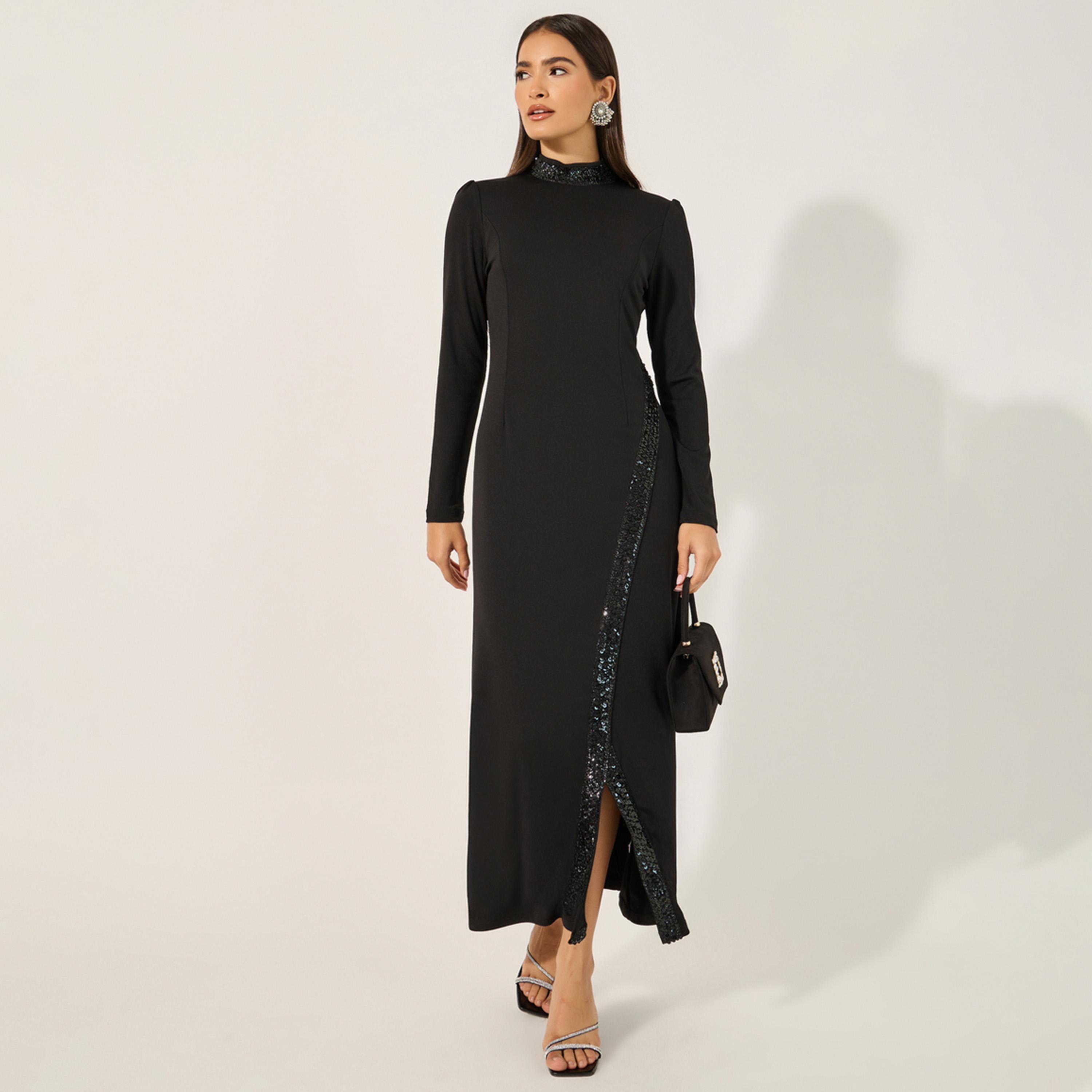 Styli Embellished Long Sleeves A-Line Maxi Dress-women-clothing-dresses-image-1