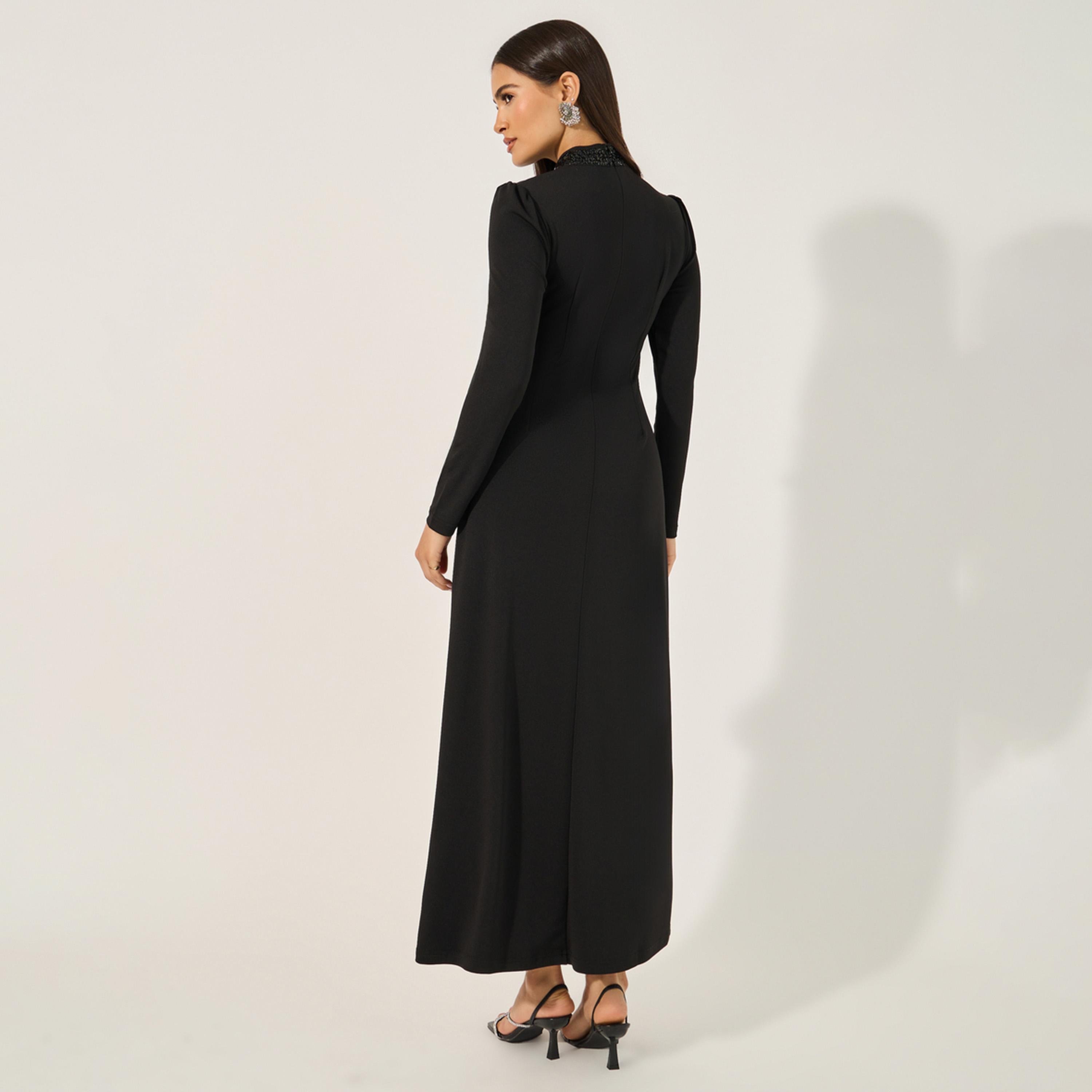 ستايلي - فستان ماكسي مزين بأكمام طويلة وقصة حرف A-women-clothing-dresses-image-5