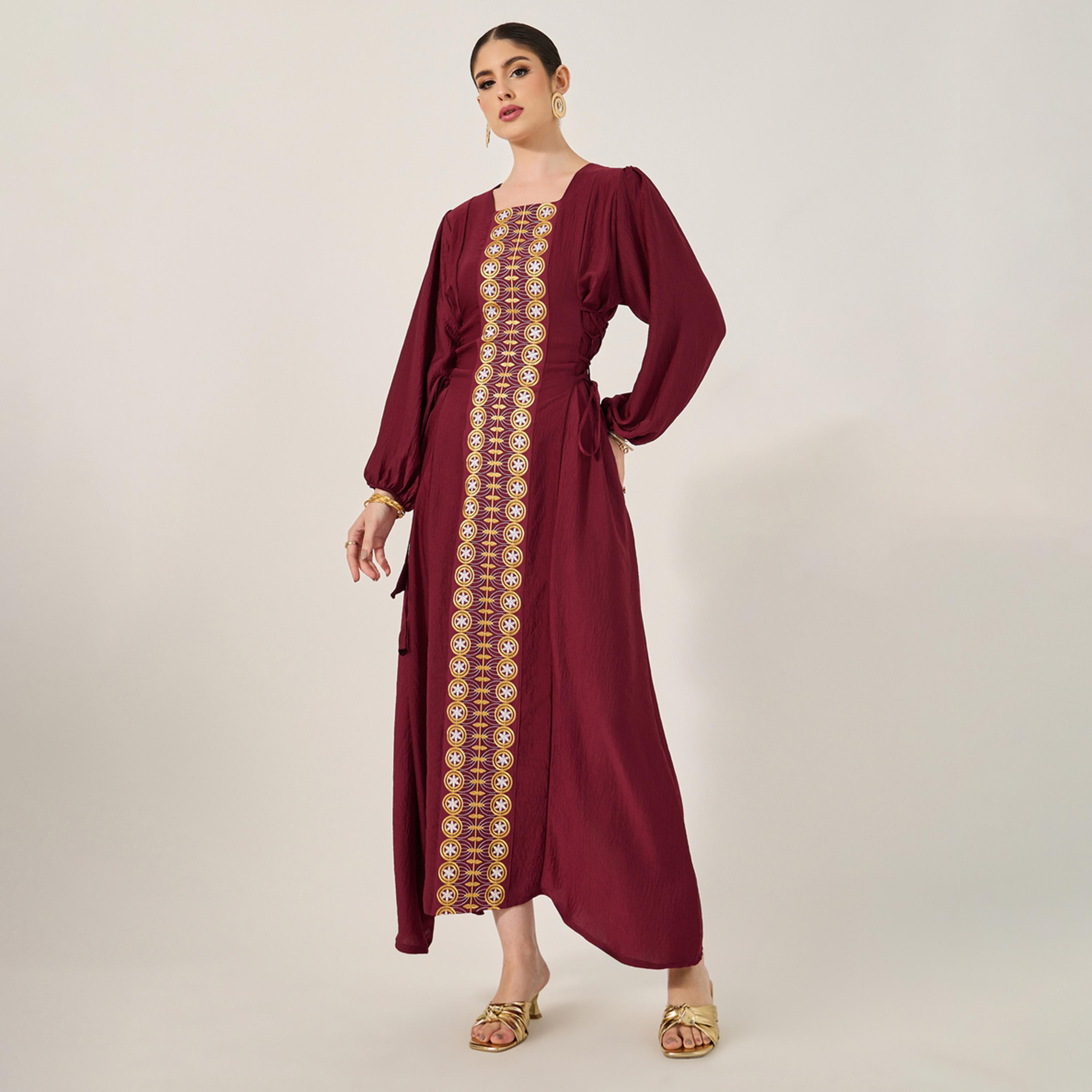 أميرة x ستايلي جلابية بتفاصيل مُطرّزة بياقة واسعة وأكمام بالون-women-arabicclothing-jalabiyas-image-2