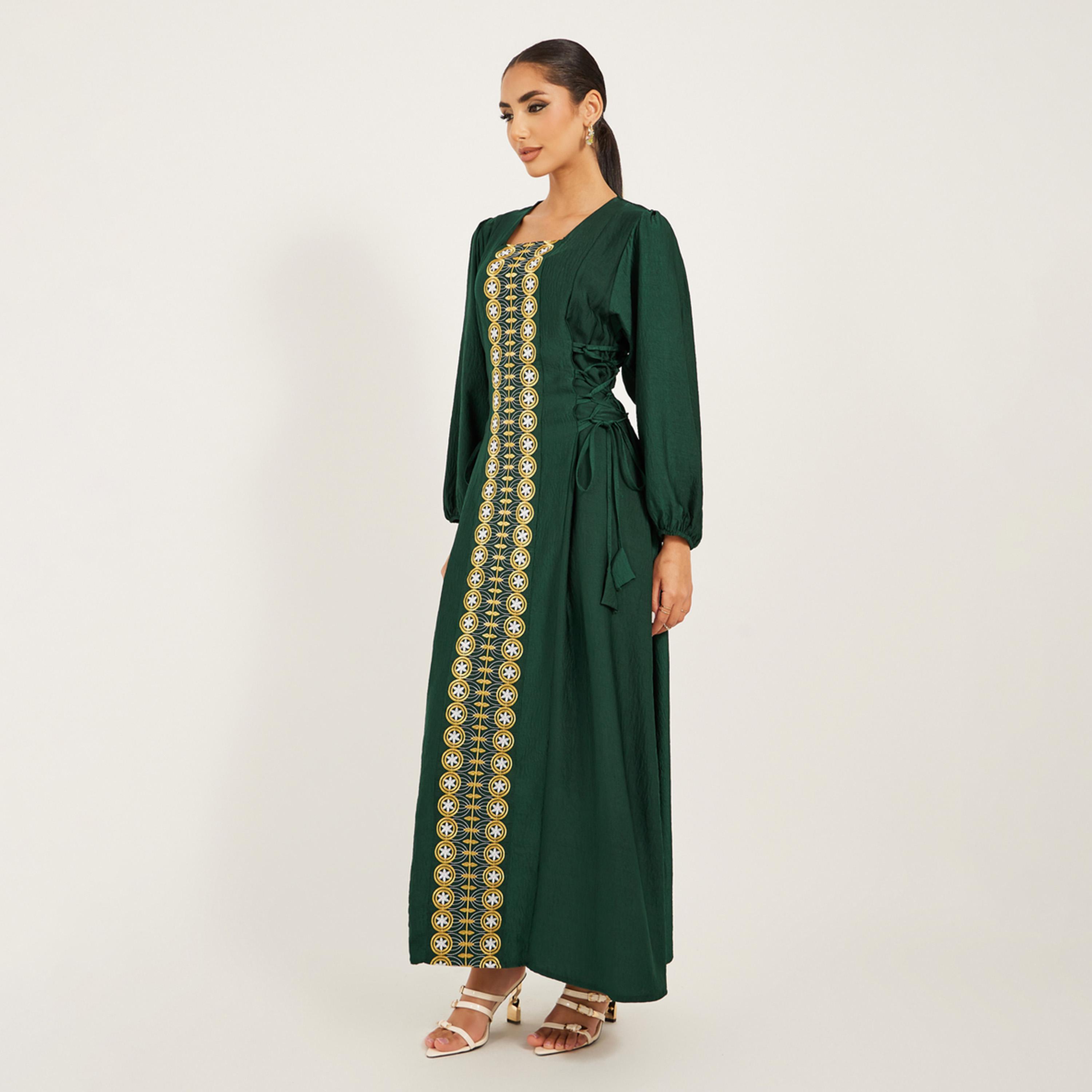 ستايلي - جلابية مطرزة من الأمام بتفاصيل رباط جانبي-women-arabicclothing-jalabiyas-image-1