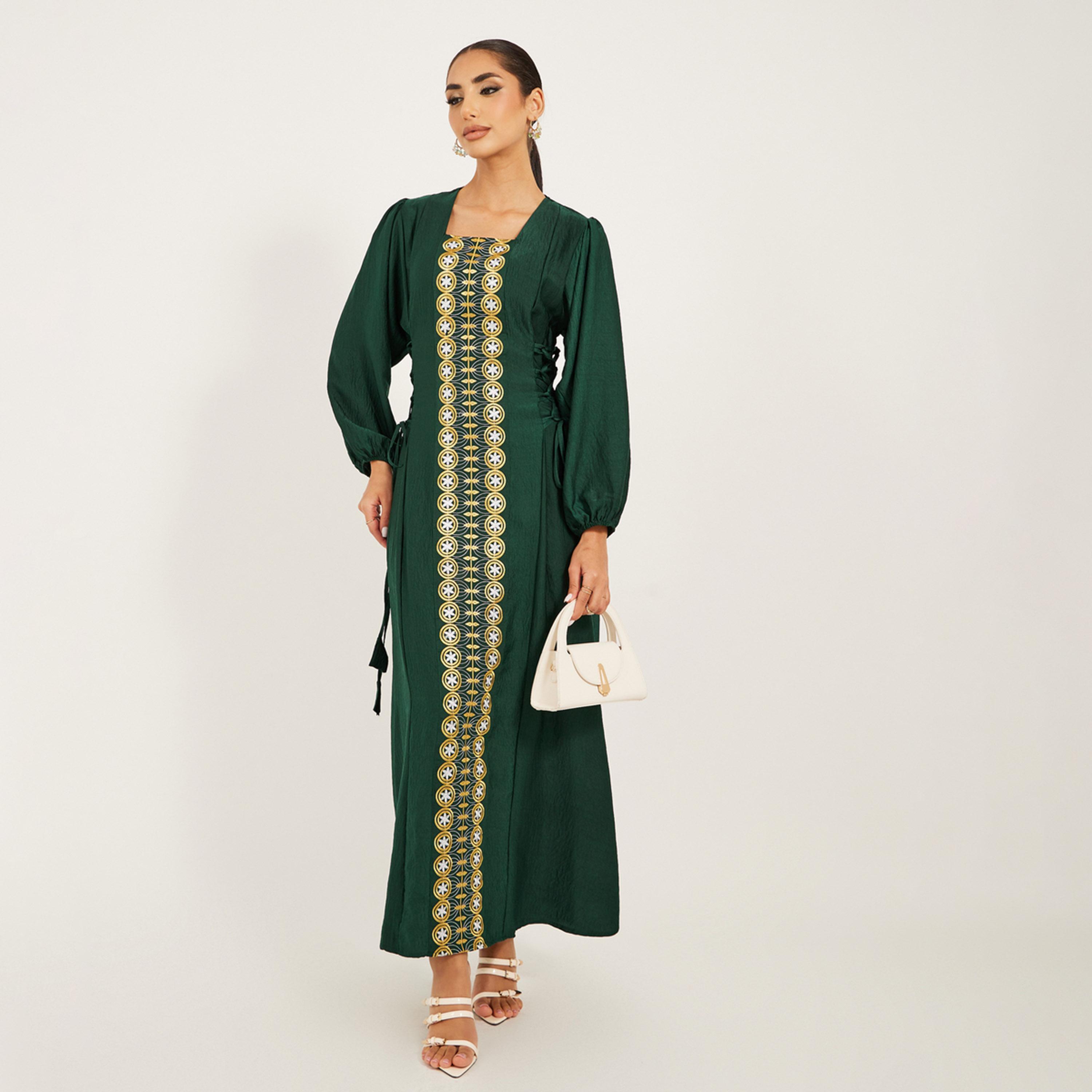 ستايلي - جلابية مطرزة من الأمام بتفاصيل رباط جانبي-women-arabicclothing-jalabiyas-image-2