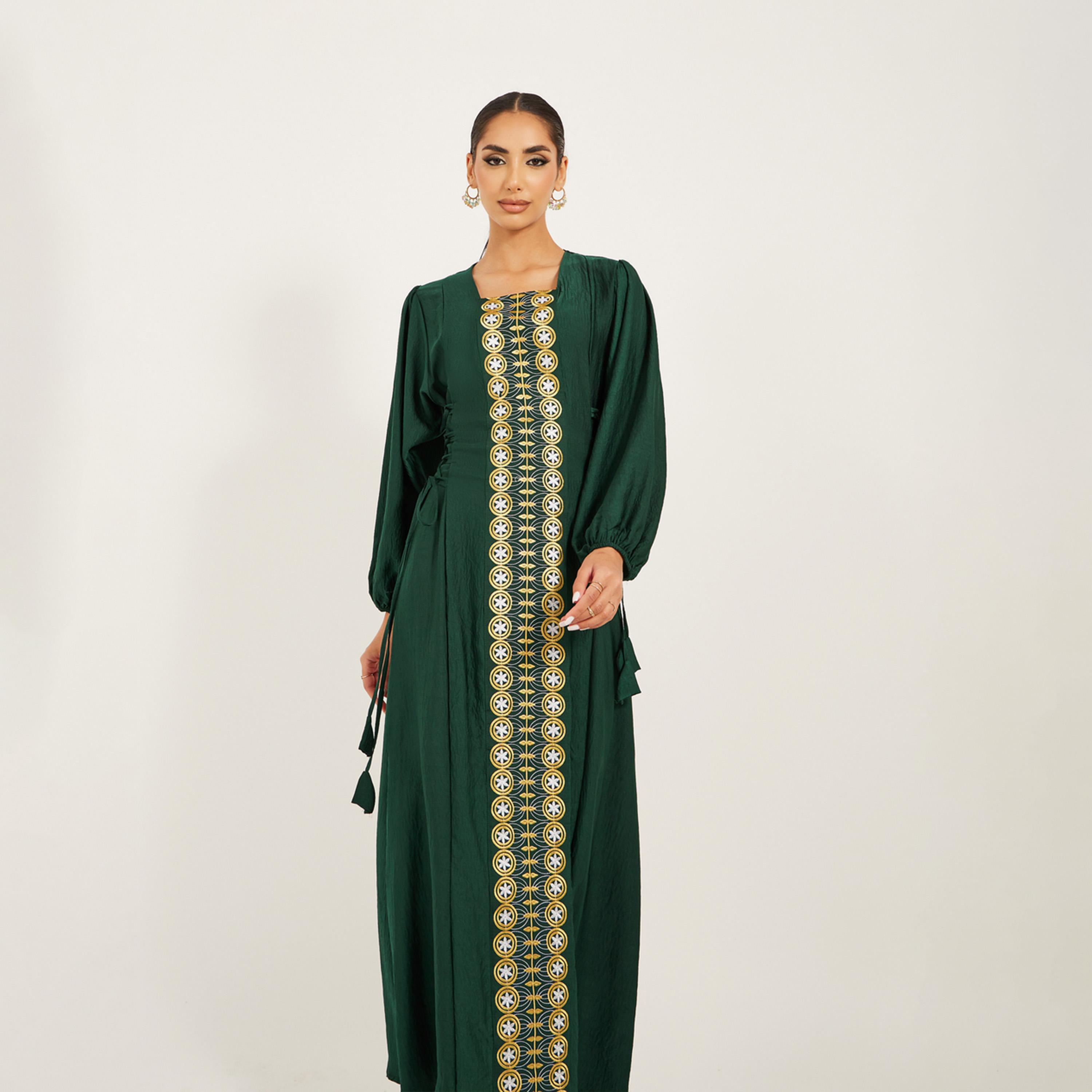 ستايلي - جلابية مطرزة من الأمام بتفاصيل رباط جانبي-women-arabicclothing-jalabiyas-image-3