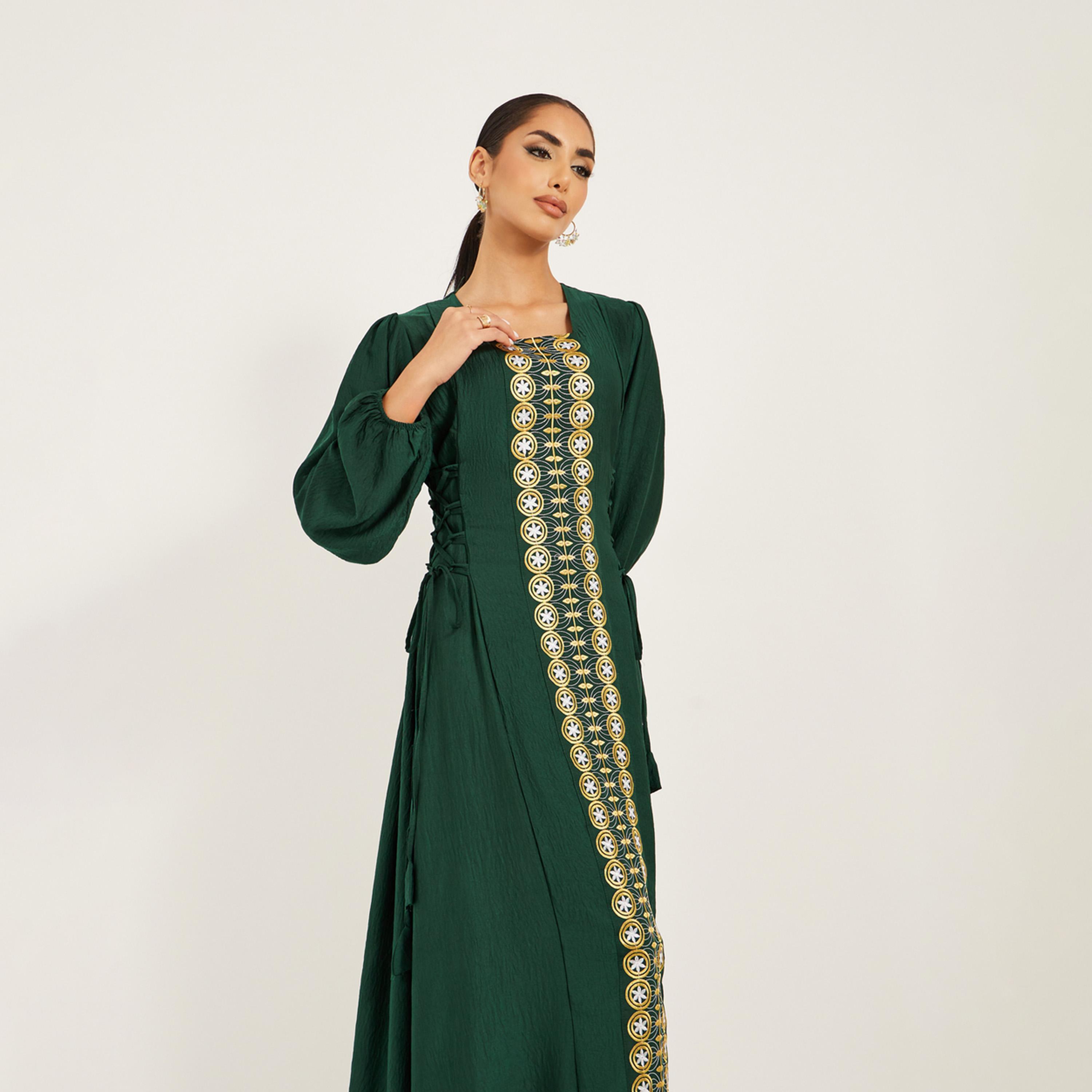 ستايلي - جلابية مطرزة من الأمام بتفاصيل رباط جانبي-women-arabicclothing-jalabiyas-image-4