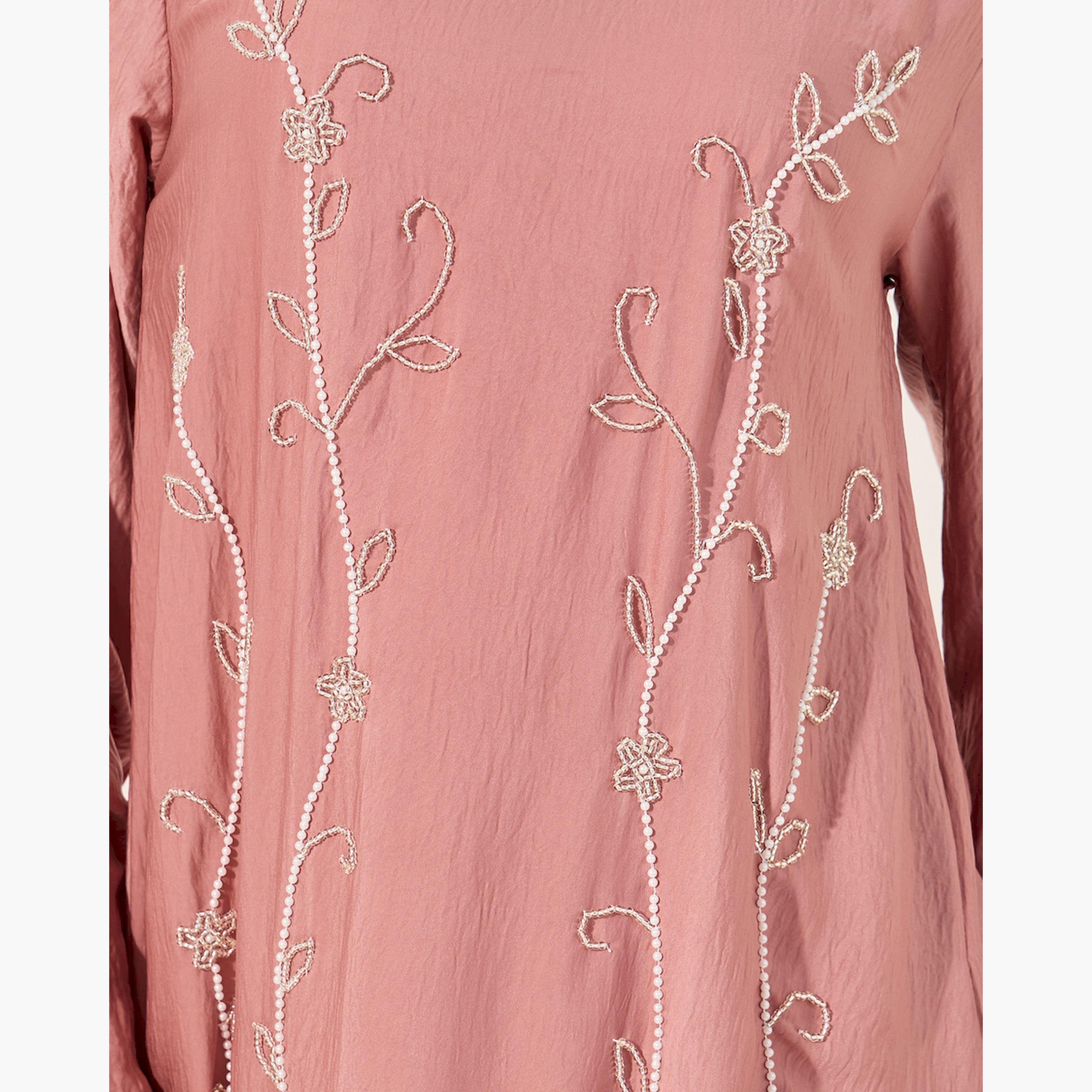 Amirah X Styli Embellished V Neck A-Line Jalabyia-women-arabicclothing-jalabiyas-image-3