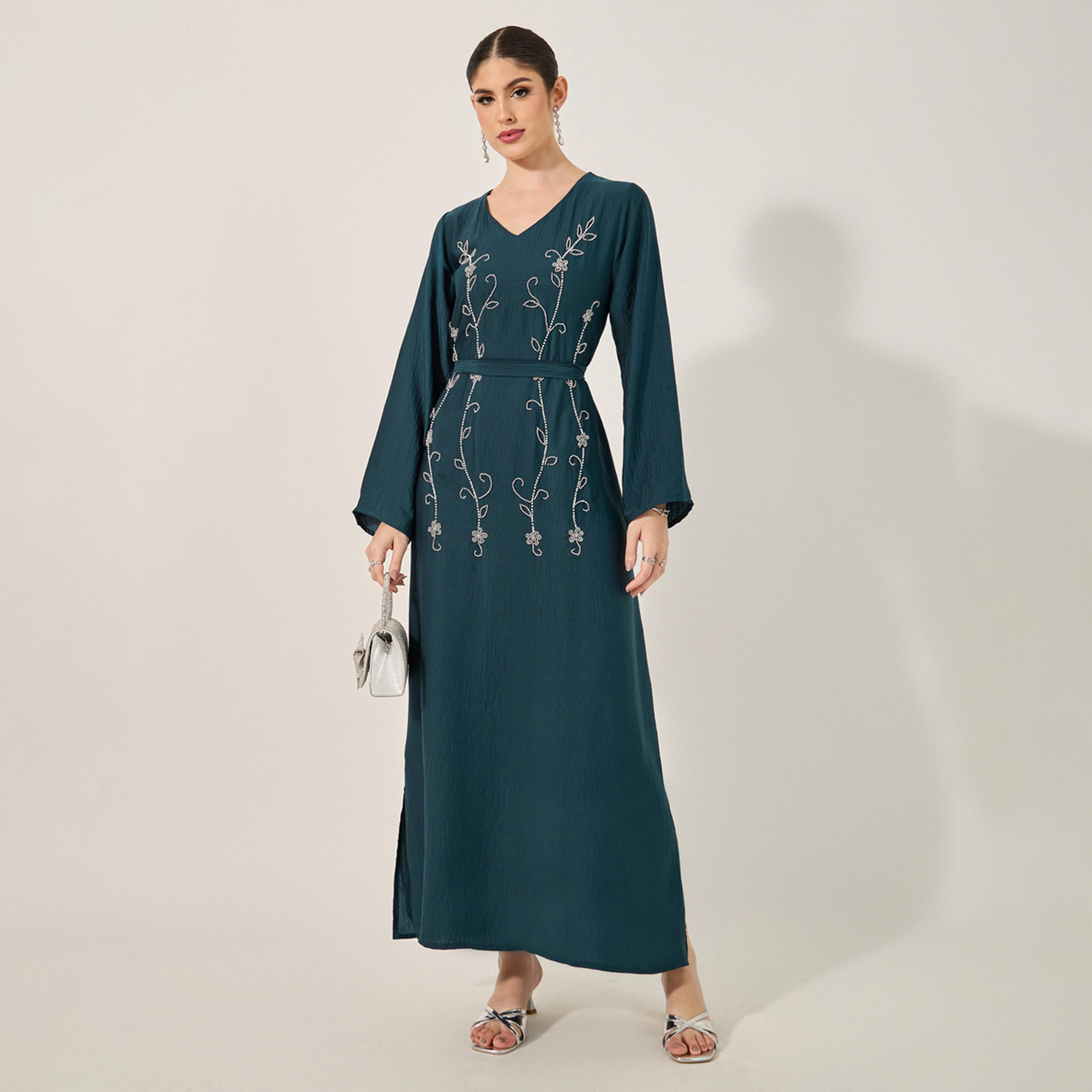 Styli Hand Embroidery Jalabiya With Beads And Sequins In Flowy Soft Fabric-women-arabicclothing-jalabiyas-image-1