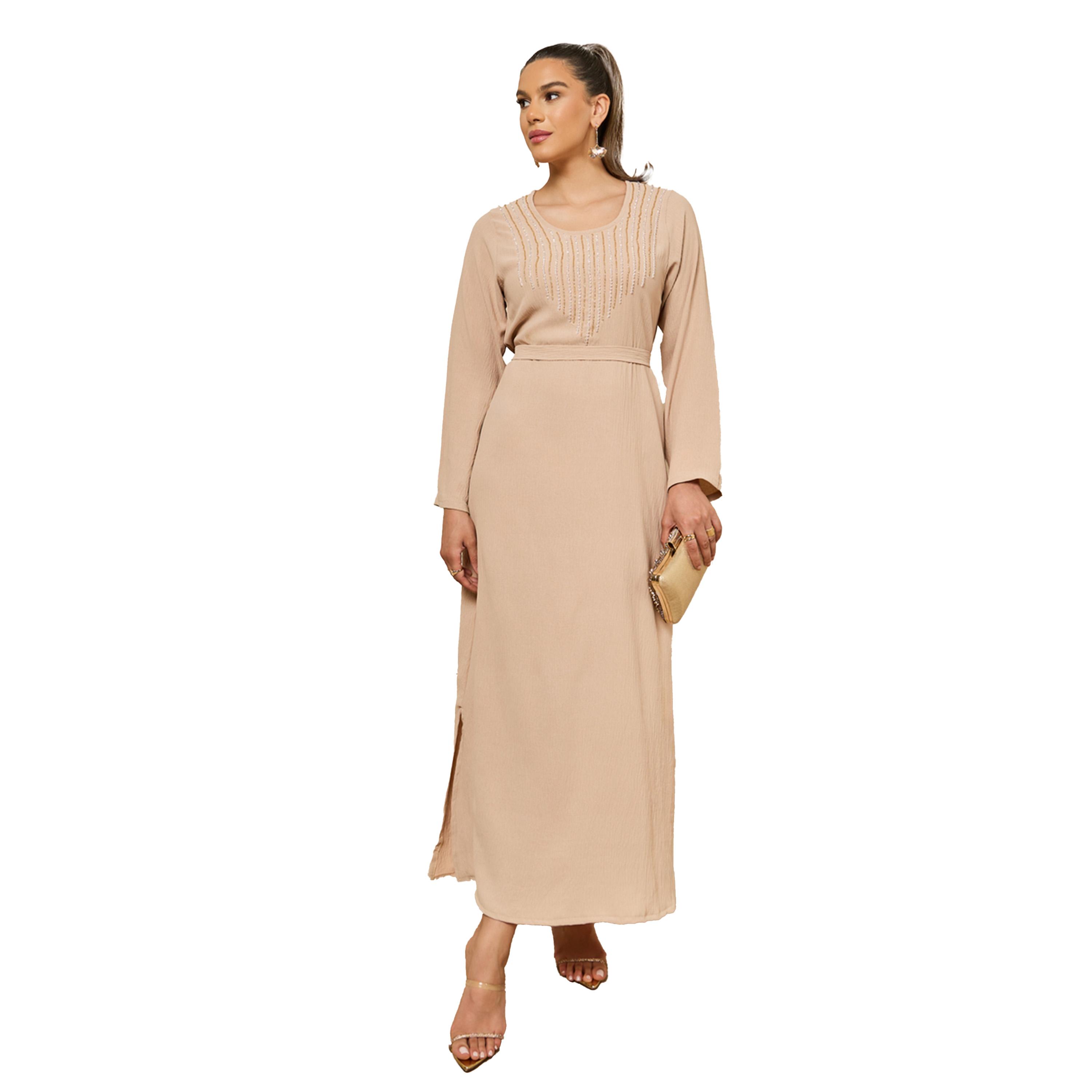 Amirah X Styli Embroidered A-Line Belted Jalabyia-women-arabicclothing-jalabiyas-image-1