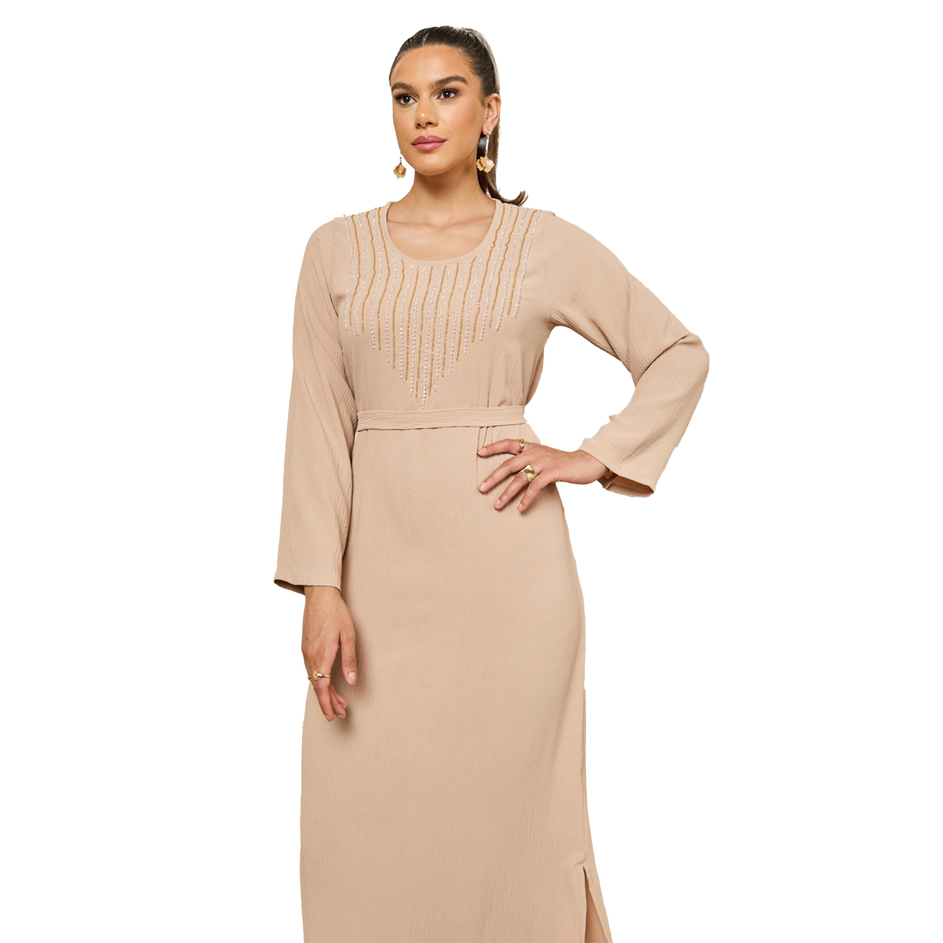 Amirah X Styli Embroidered A-Line Belted Jalabyia-women-arabicclothing-jalabiyas-image-3