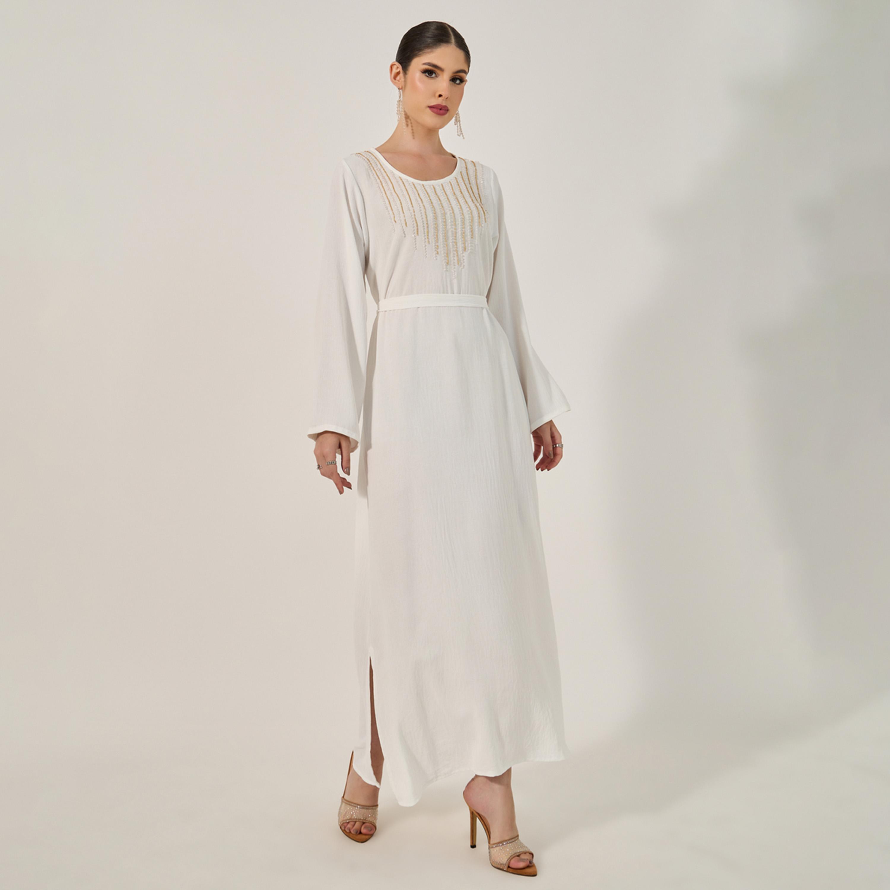 أميرة x ستايلي جلابية بتفاصيل منمقة وياقة دائرية-women-arabicclothing-jalabiyas-image-1