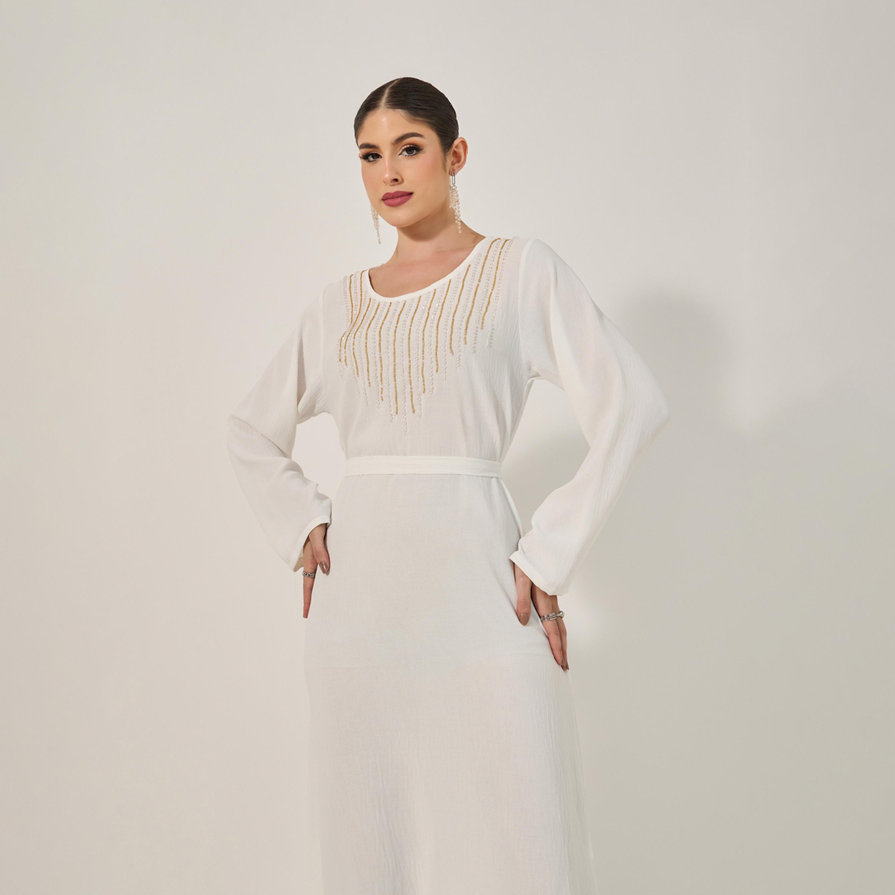 أميرة x ستايلي جلابية بتفاصيل منمقة وياقة دائرية-women-arabicclothing-jalabiyas-image-3