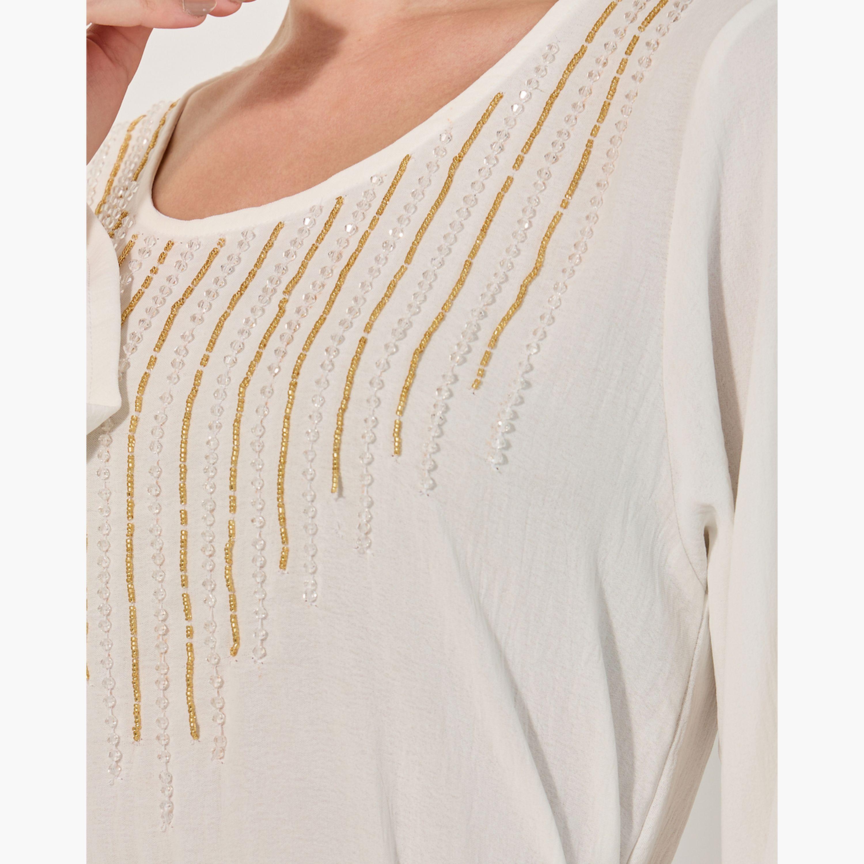 أميرة x ستايلي جلابية بتفاصيل منمقة وياقة دائرية-women-arabicclothing-jalabiyas-image-4