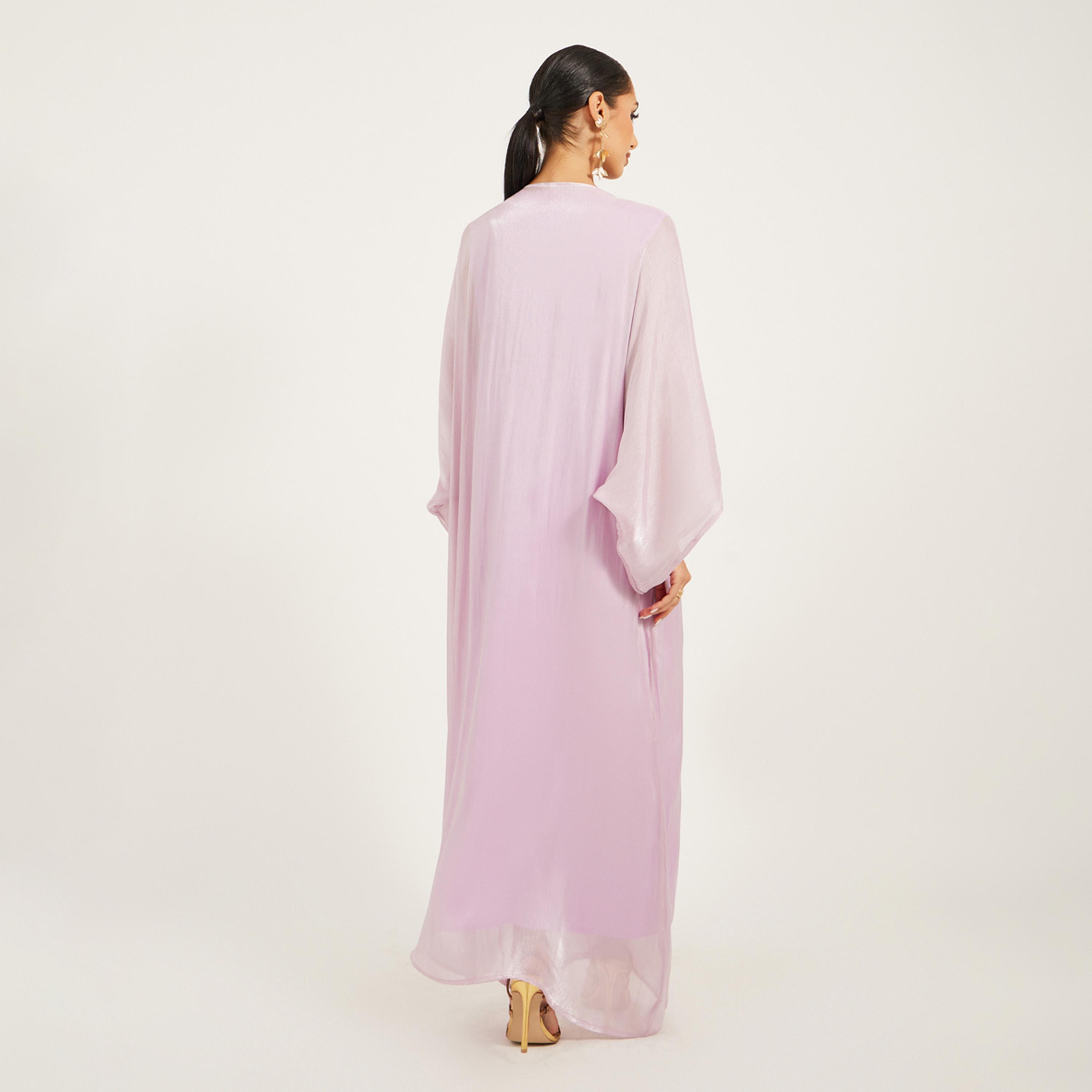 ستايلي - قفطان فضفاض مطرز يدويًا بقماش لامع ناعم-women-arabicclothing-kaftan-image-5