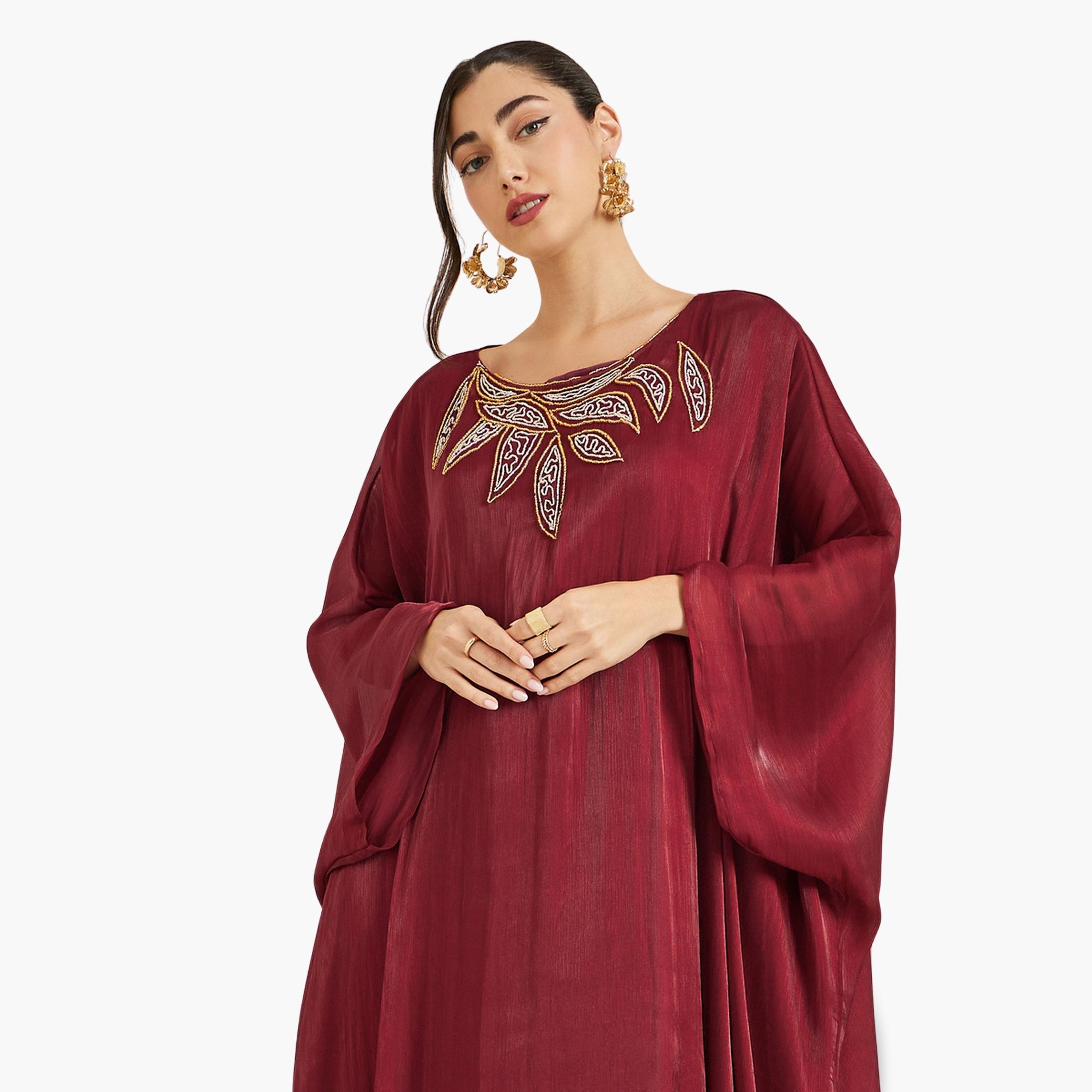 قفطان أحمر مطرز بلمعة-women-arabicclothing-kaftan-image-2