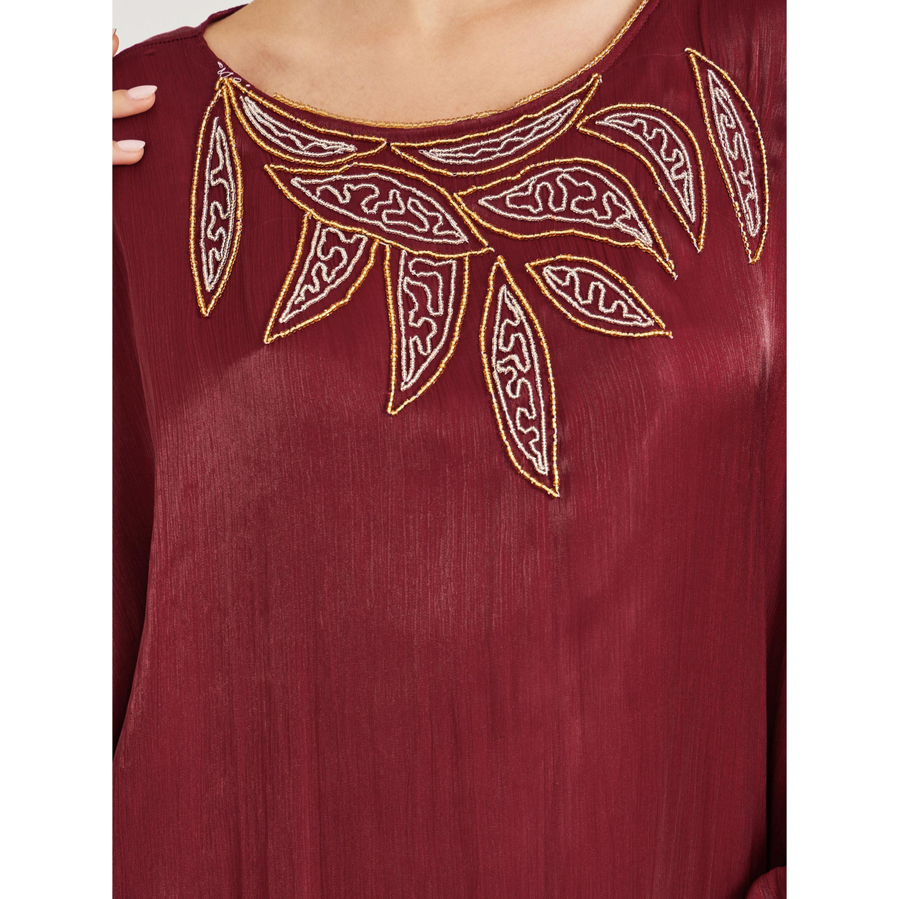 قفطان أحمر مطرز بلمعة-women-arabicclothing-kaftan-image-4