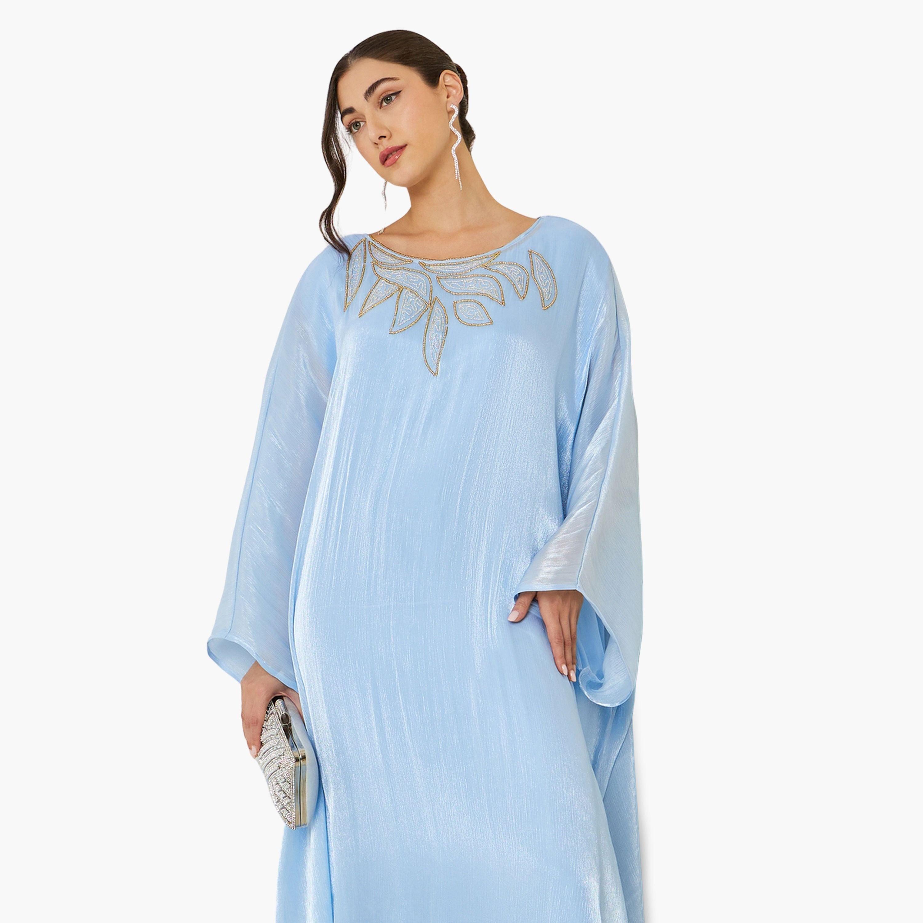 قفطان لامع مزين لون أزرق-women-arabicclothing-kaftan-image-2