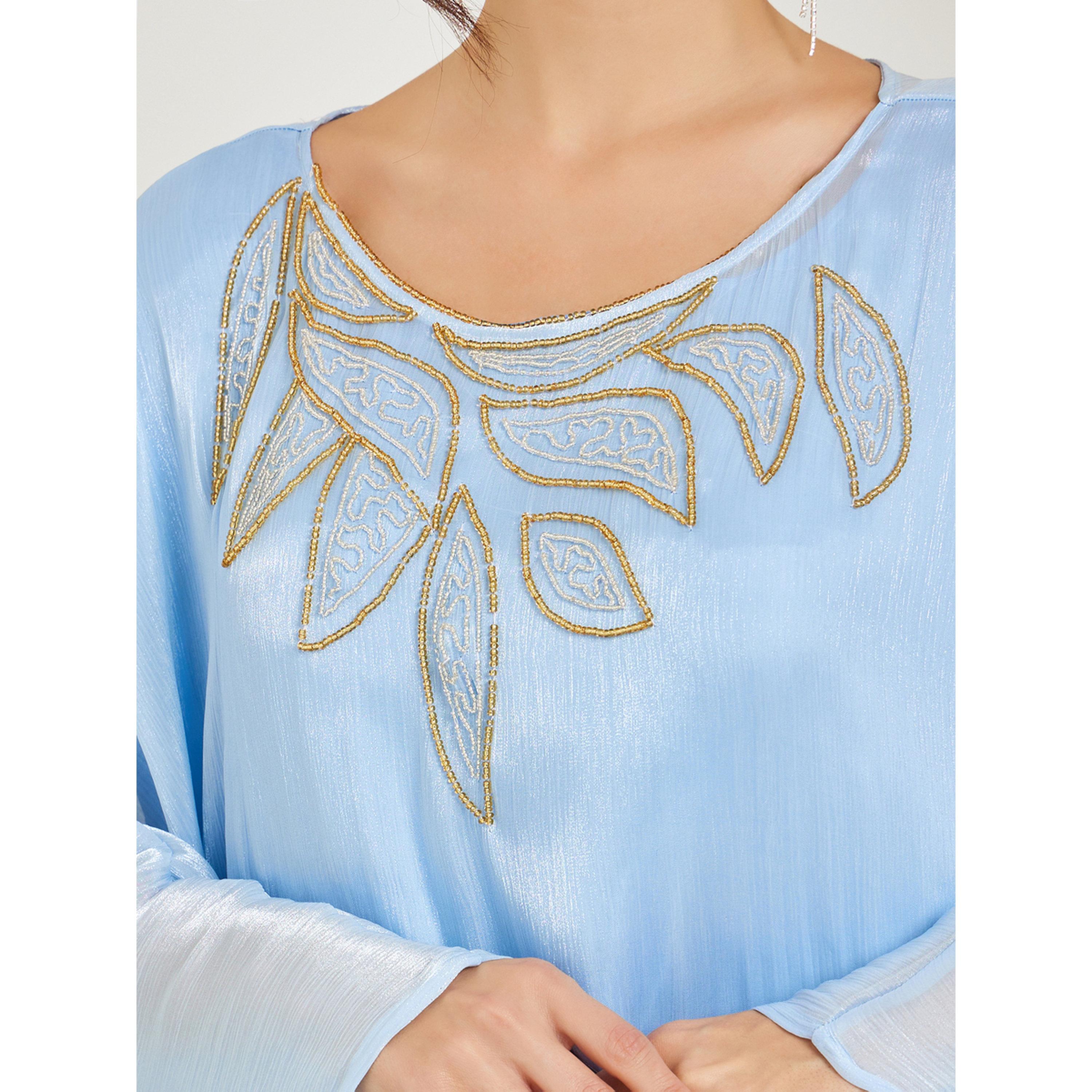 Styli Women Blue Embellished Shimmer Kaftan-women-arabicclothing-kaftan-image-4
